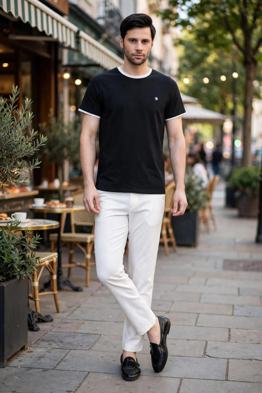 Men’s Contrast Tipped Crew Neck  Black T-shirt