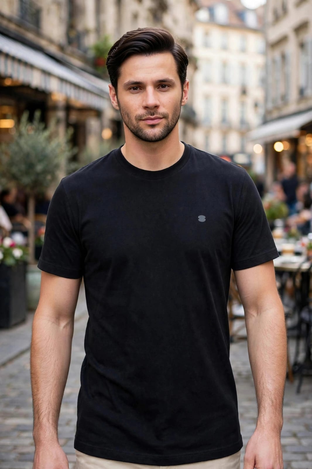 Men’s Black Solid Round Neck Cotton Blend T-shirt