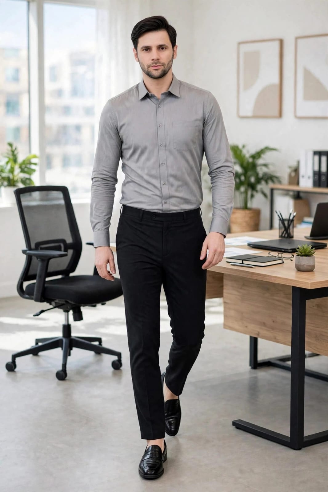 Fit & Long Sleeves Formal Shirt- Light-Grey
