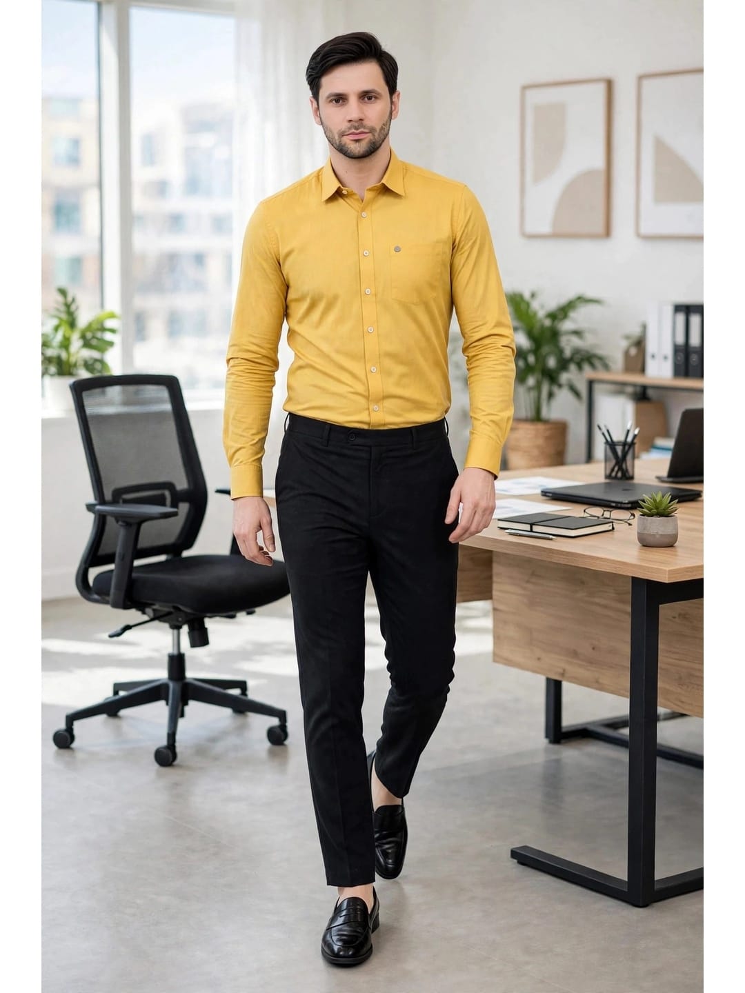 Fit & Long Sleeves Formal Shirt- Mustard
