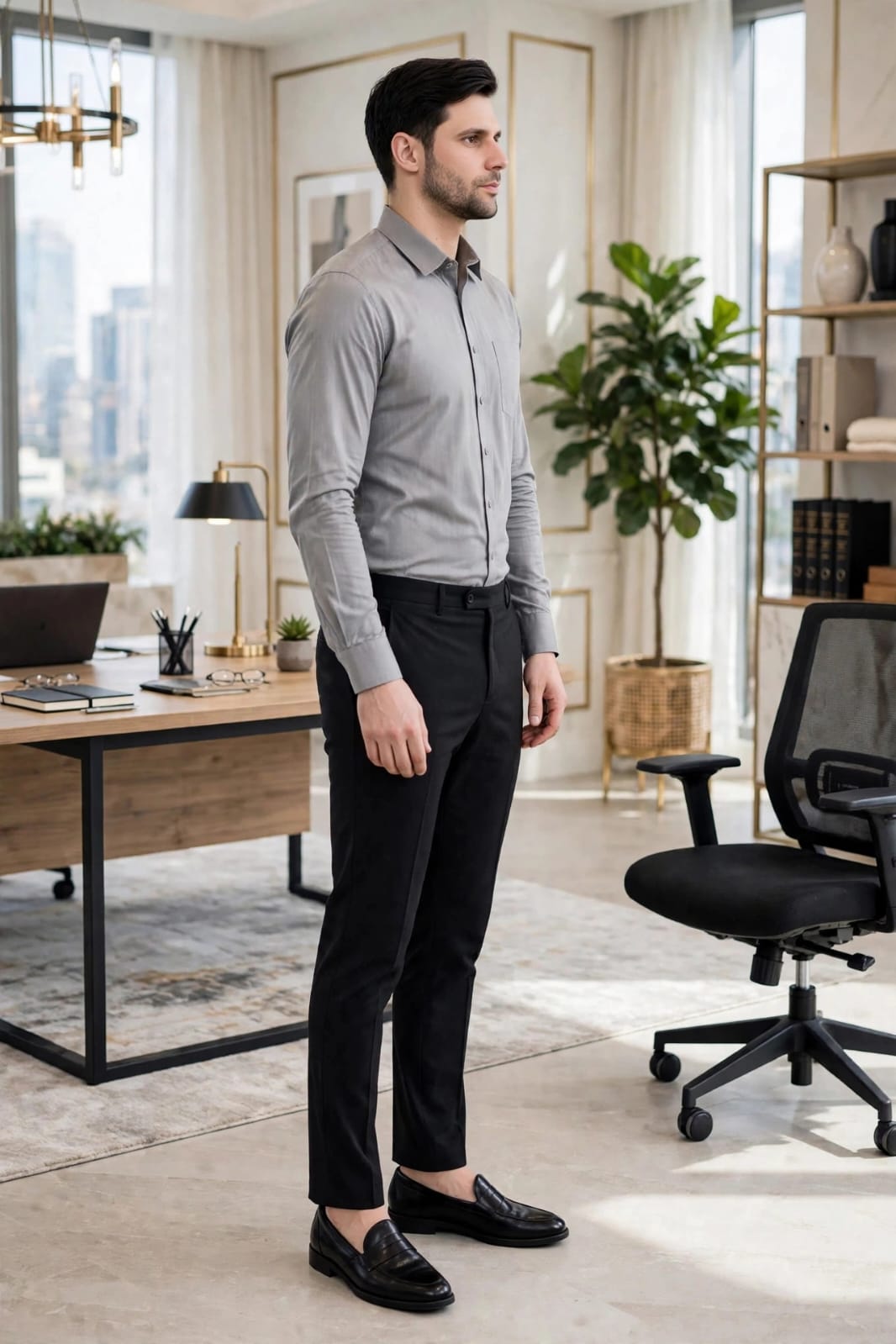 Fit & Long Sleeves Formal Shirt- Light-Grey