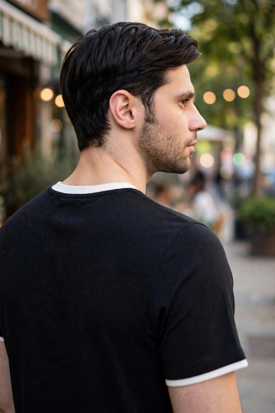 Men’s Contrast Tipped Crew Neck  Black T-shirt