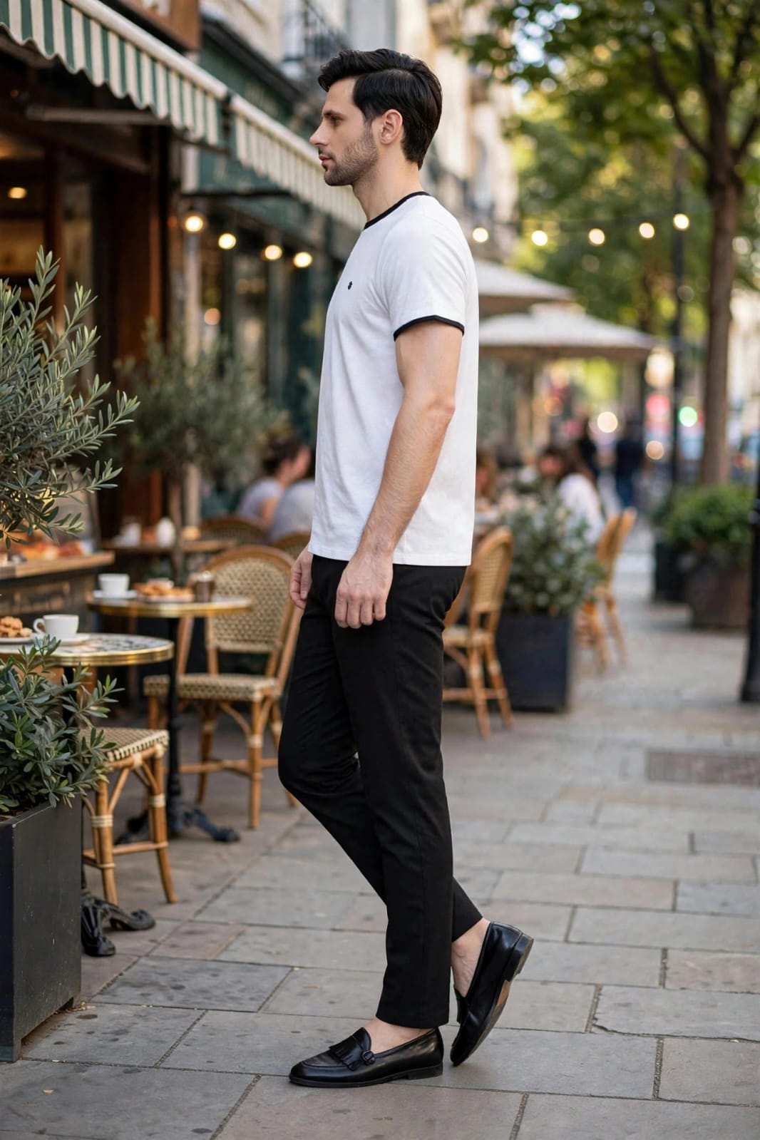 Men’s Contrast Tipped Crew Neck  White T-shirt