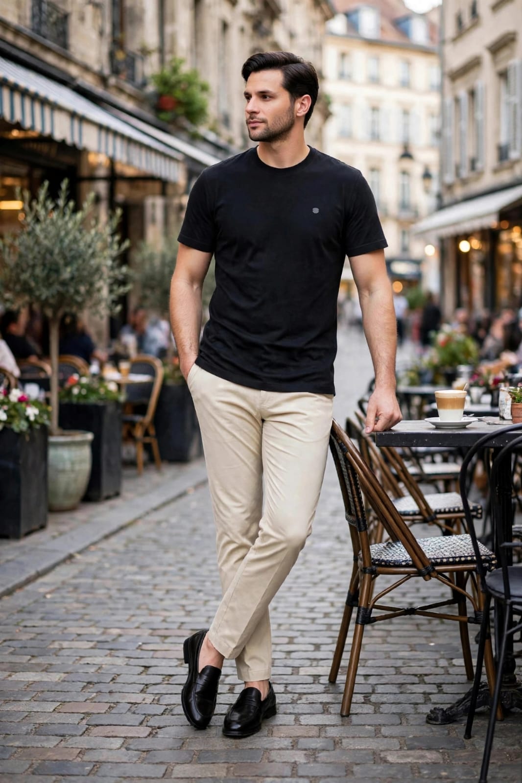 Men’s Black Solid Round Neck Cotton Blend T-shirt