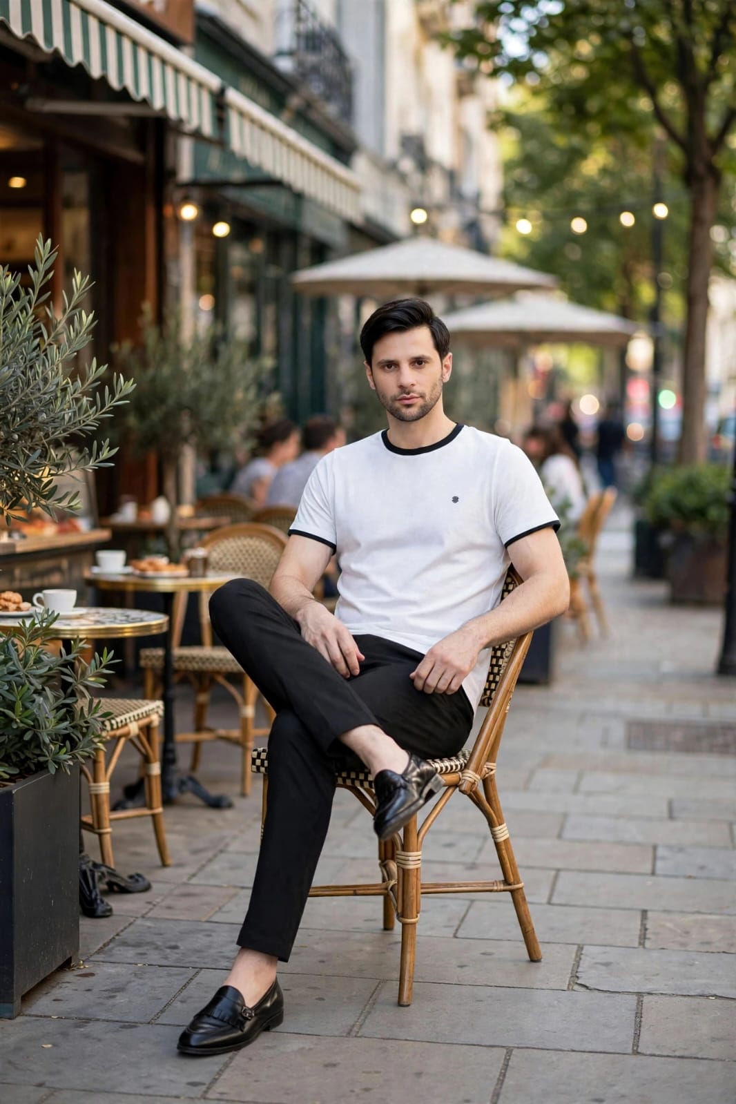 Men’s Contrast Tipped Crew Neck  White T-shirt