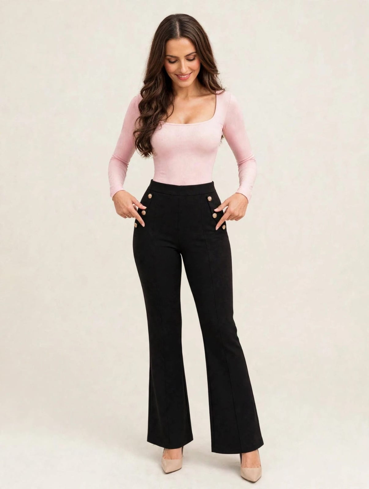 Women’s Black High-Waist Wide Leg Trouser with Side Pockets