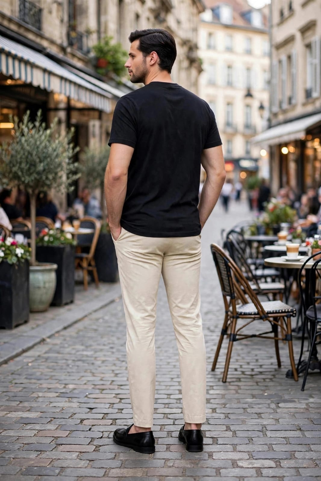 Men’s Black Solid Round Neck Cotton Blend T-shirt