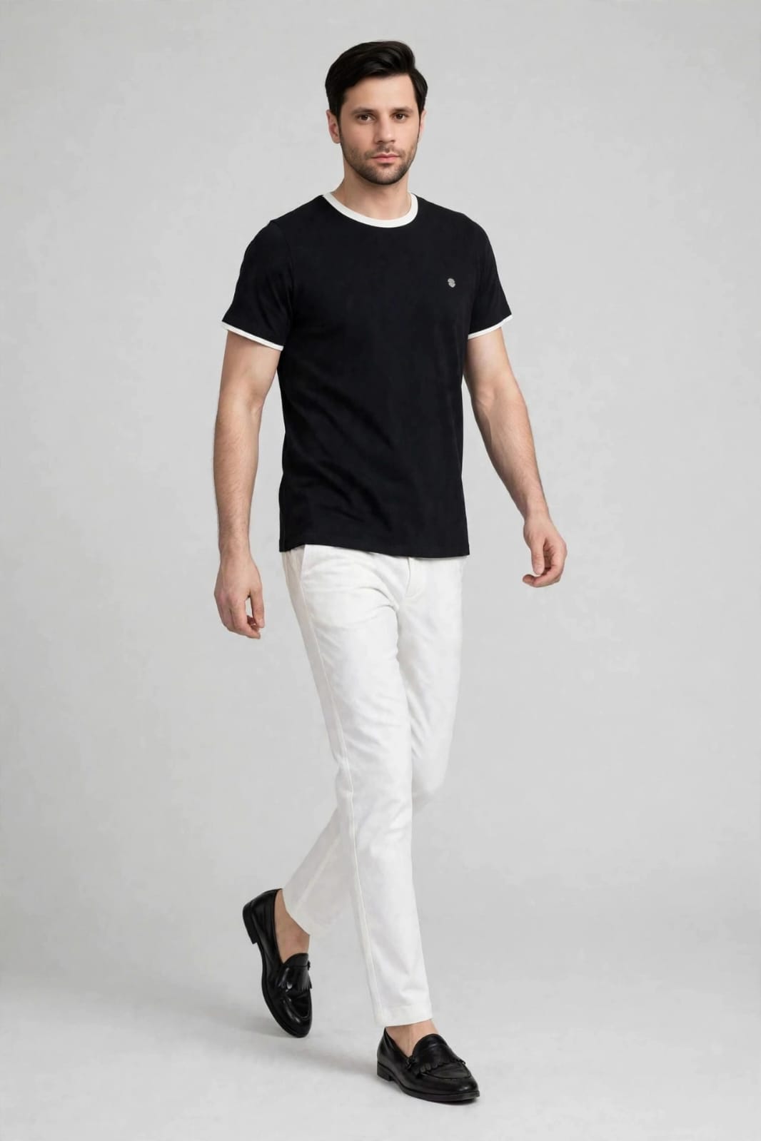 Men’s Contrast Tipped Crew Neck  Black T-shirt