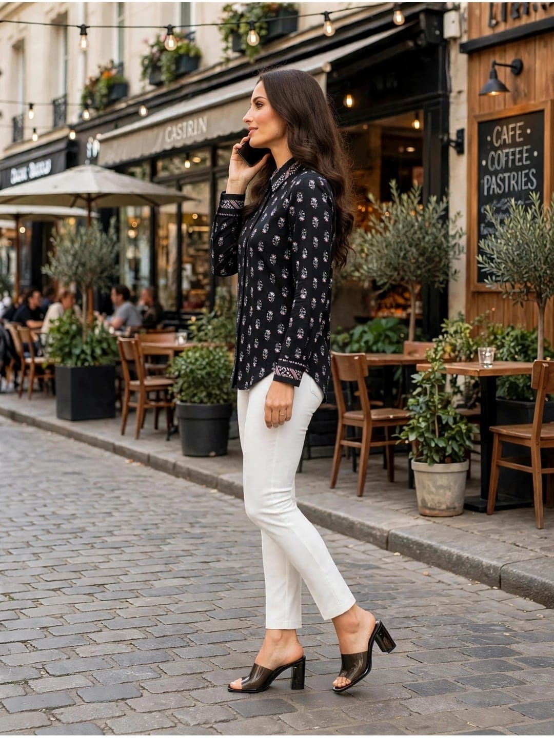 Women’s Printed Cotton Casual Shirt-Black