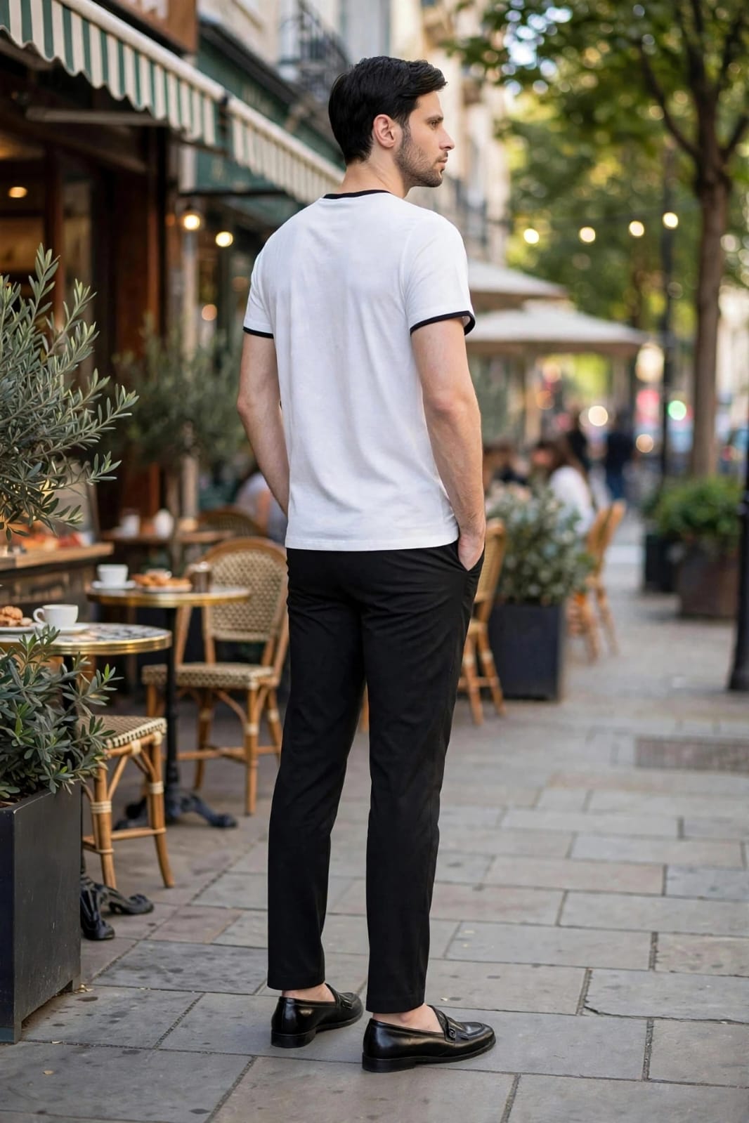 Men’s Contrast Tipped Crew Neck  White T-shirt