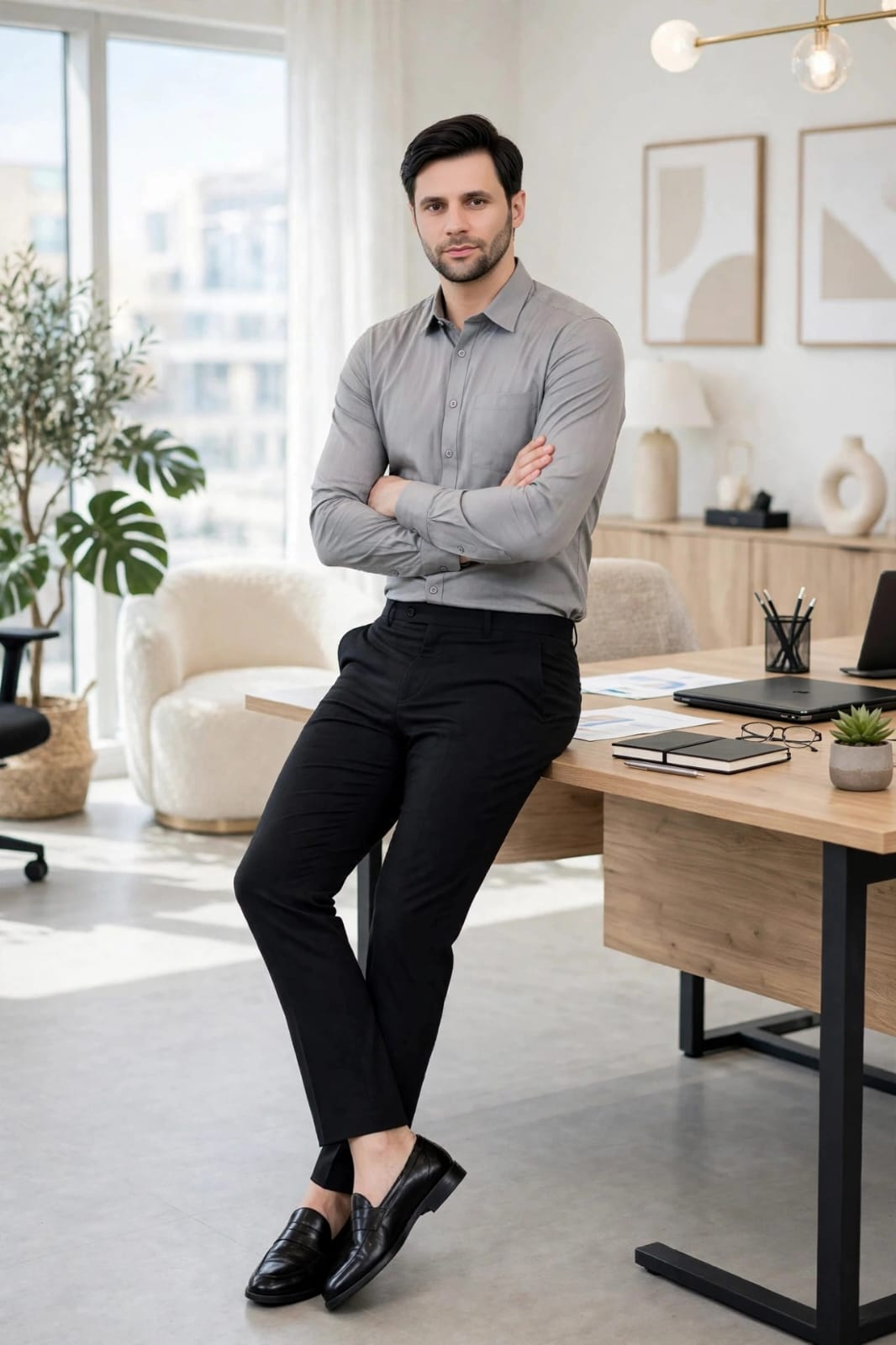 Fit & Long Sleeves Formal Shirt- Light-Grey