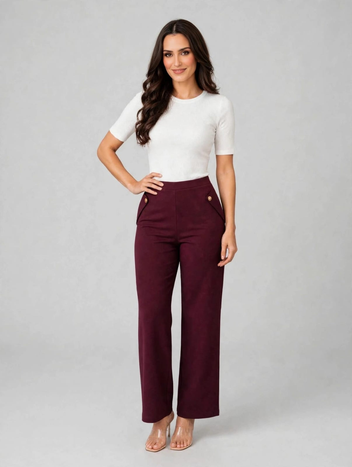 Women’s Wine High-Waist Wide Leg Trouser