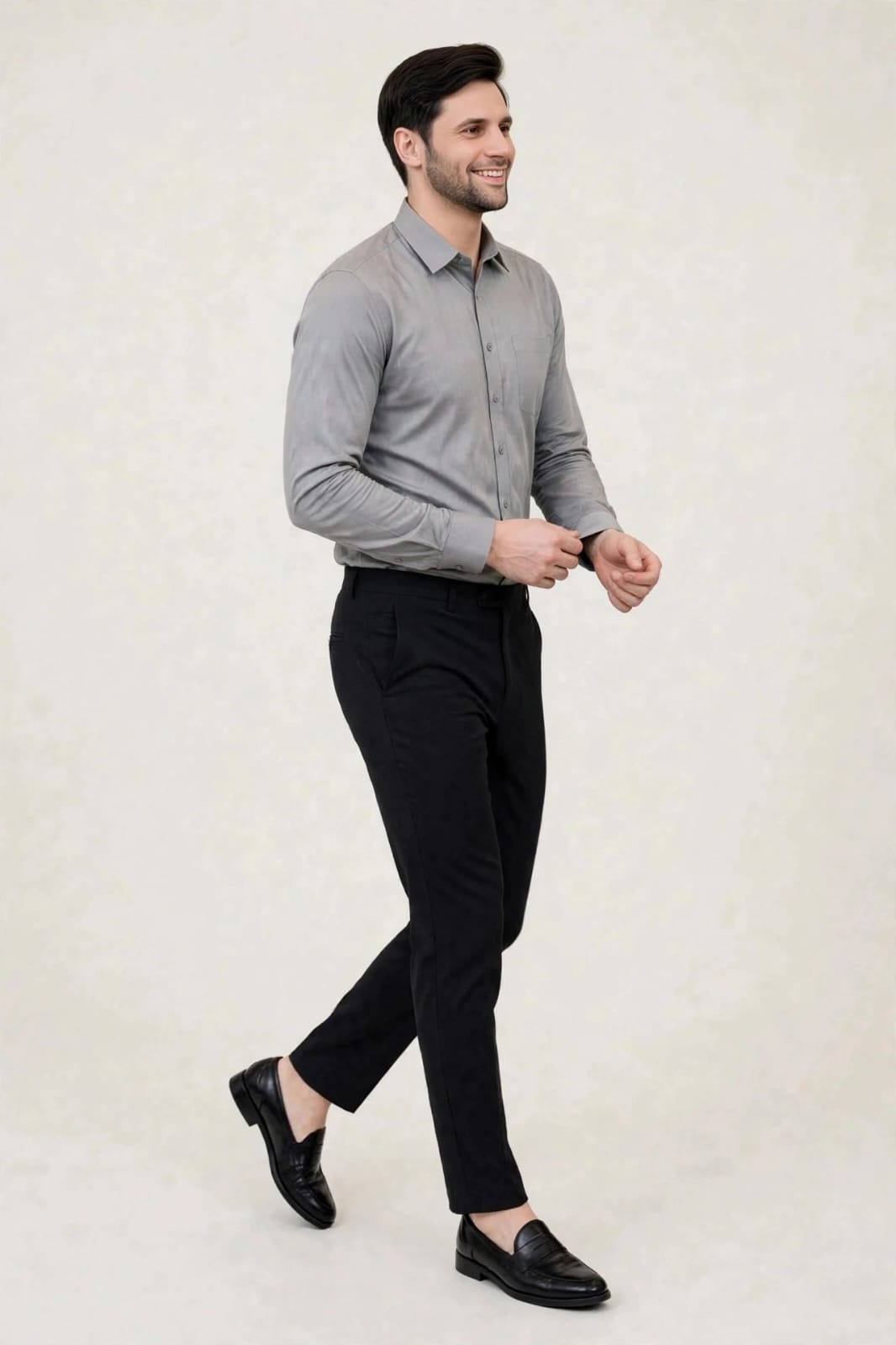 Fit & Long Sleeves Formal Shirt- Light-Grey