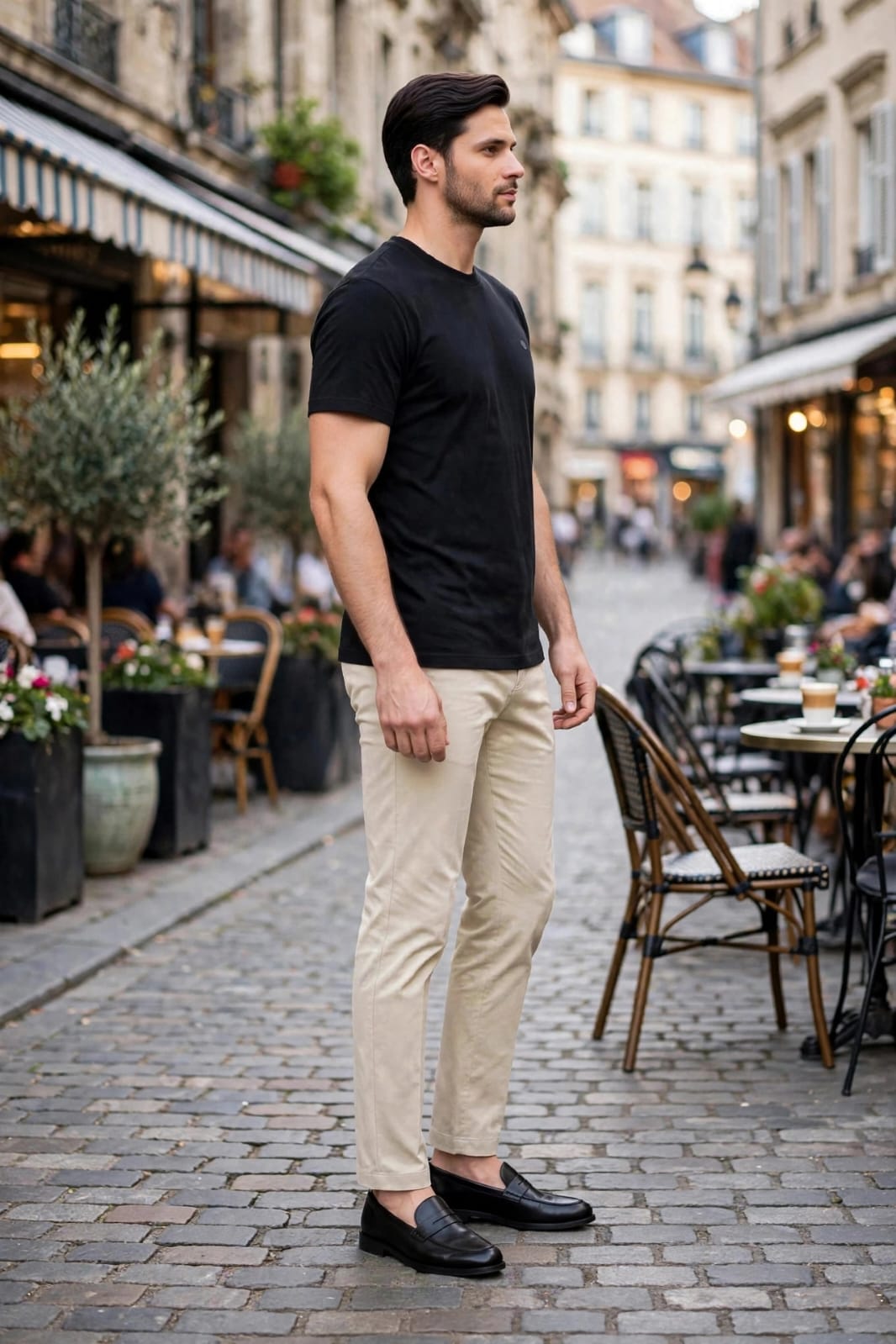 Men’s Black Solid Round Neck Cotton Blend T-shirt
