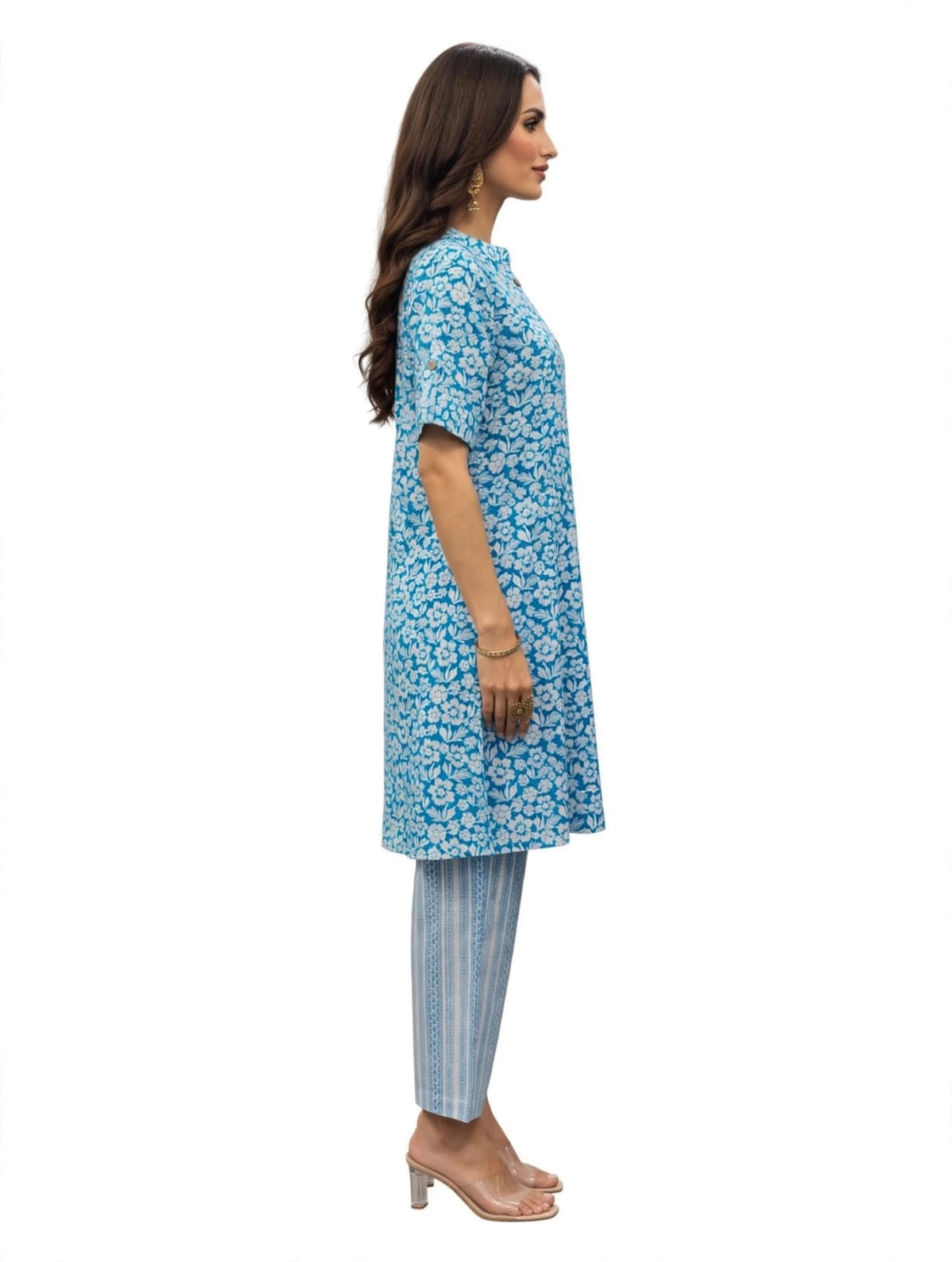 Women’s Cotton Printed Kurta-Set- White- Pink- Print