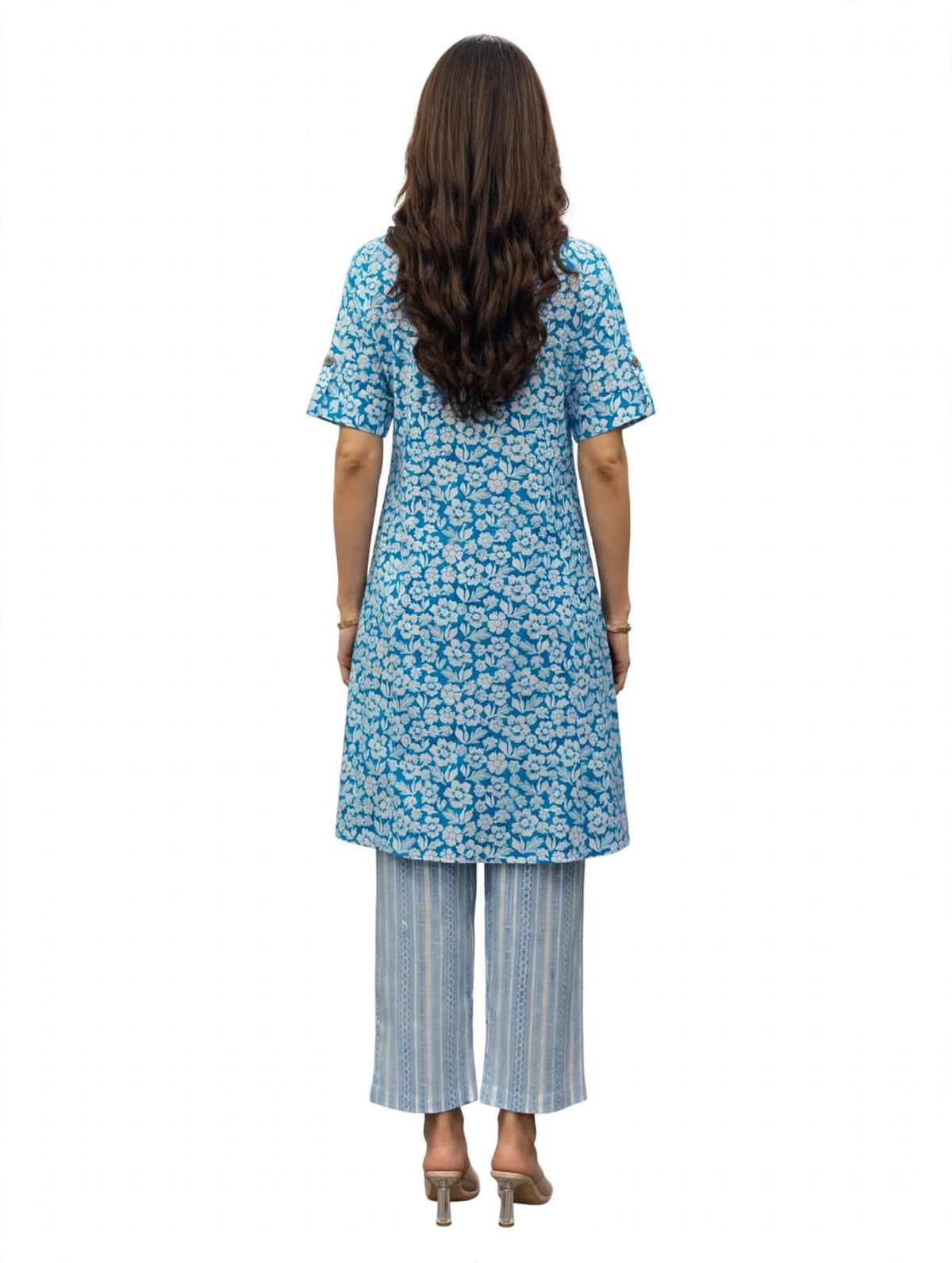 Women’s Cotton Printed Kurta-Set- White- Pink- Print