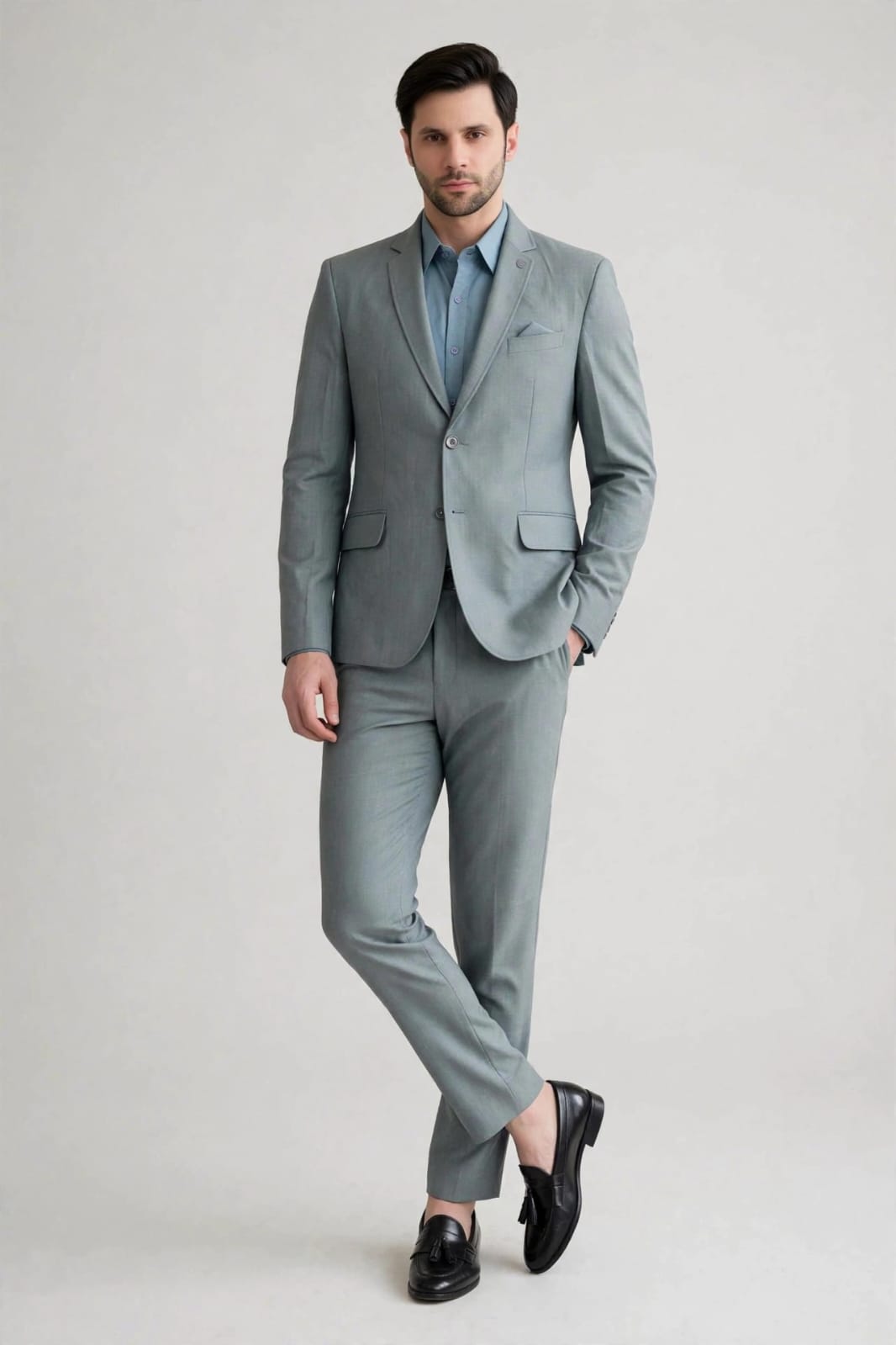 Men Slim Fit Formal 2 Piece Suit- Grey