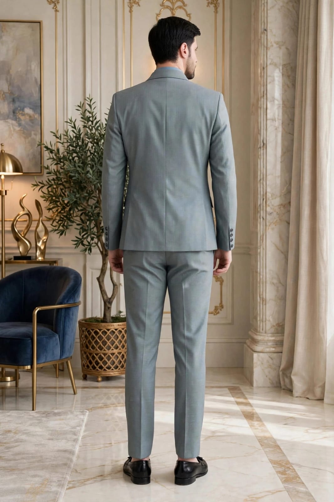 Men Slim Fit Formal 2 Piece Suit- Grey
