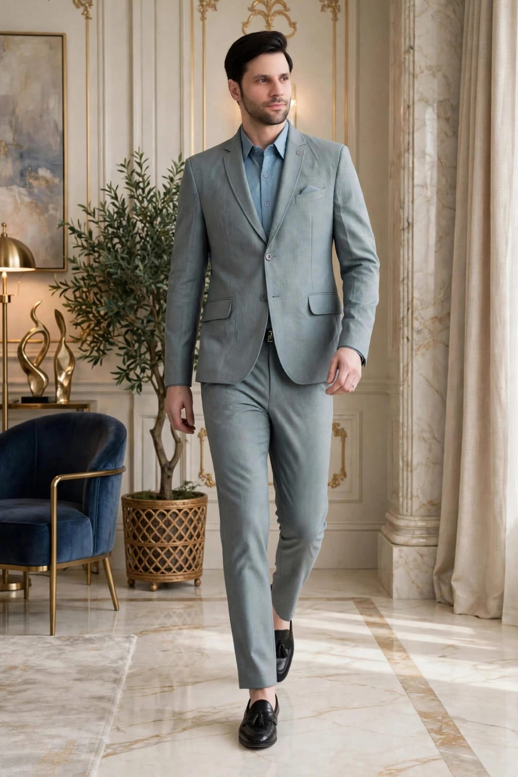 Men Slim Fit Formal 2 Piece Suit- Grey
