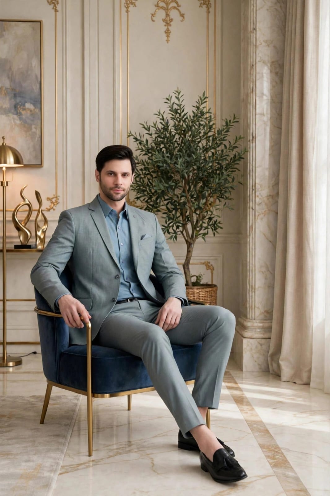 Men Slim Fit Formal 2 Piece Suit- Grey
