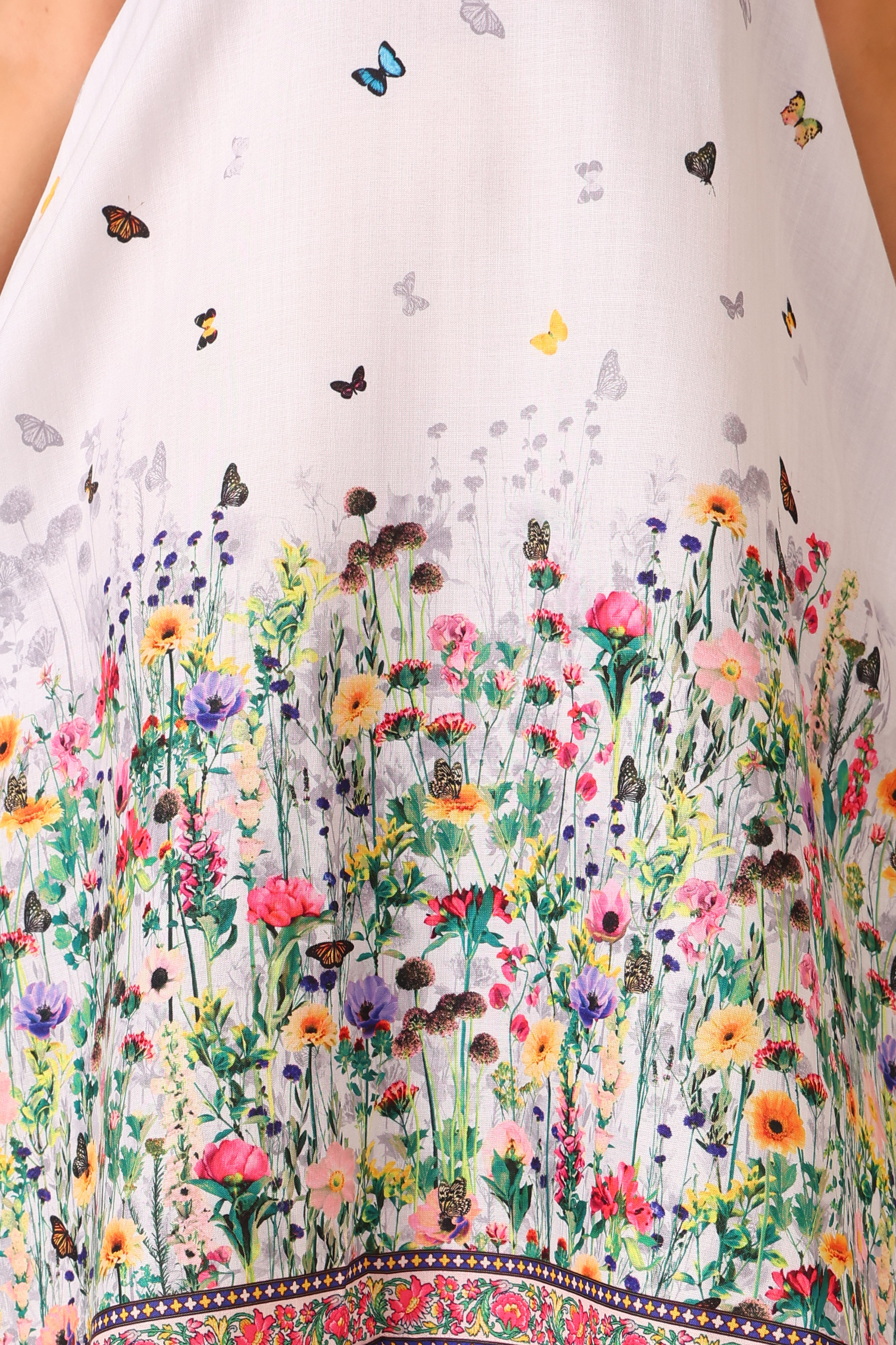 Butterfly Print Cotton V-Neck Fit and Flare Midi Dress