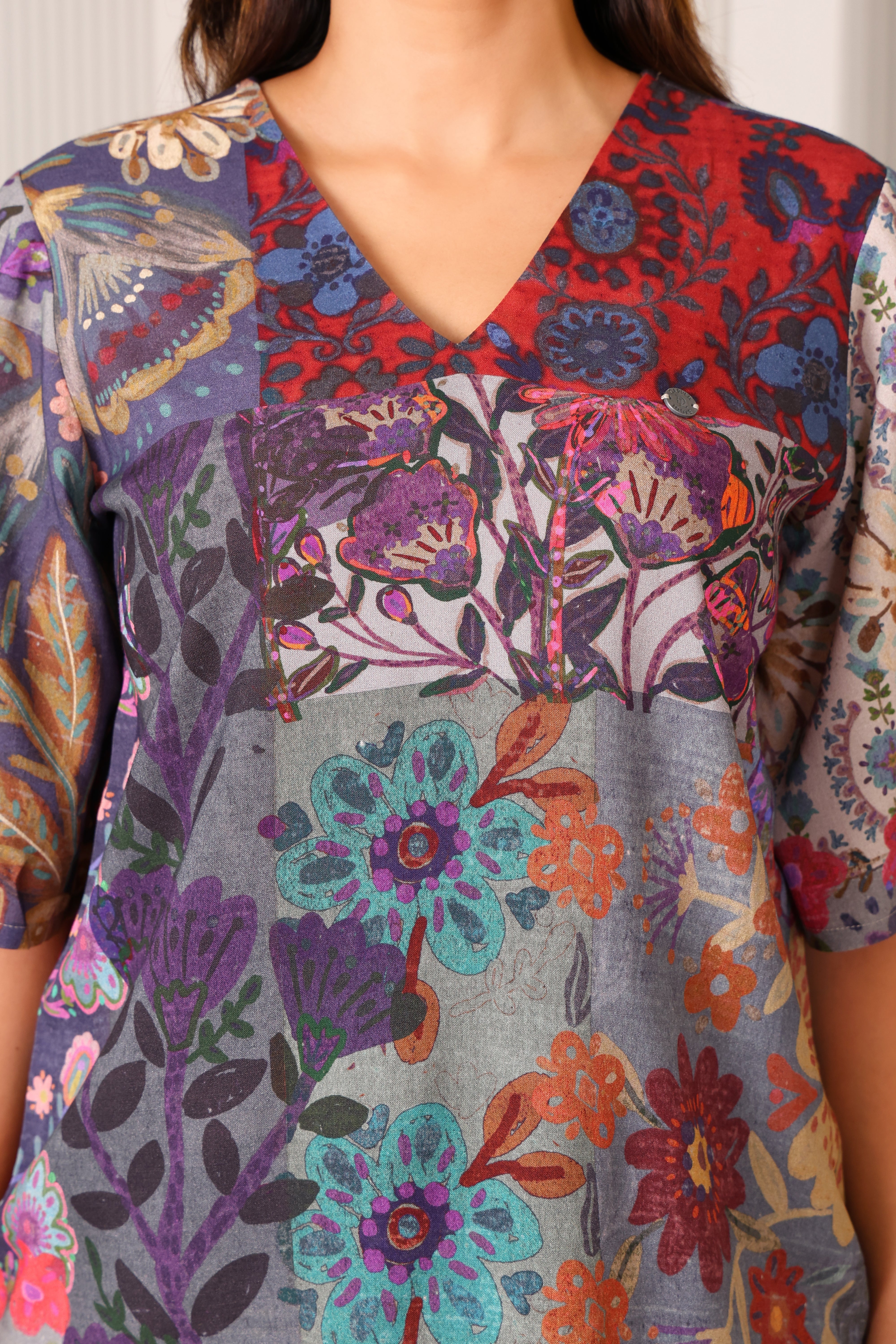 Women's Premium Rayon V-Neck Multi-Print Comfort Tunic Top