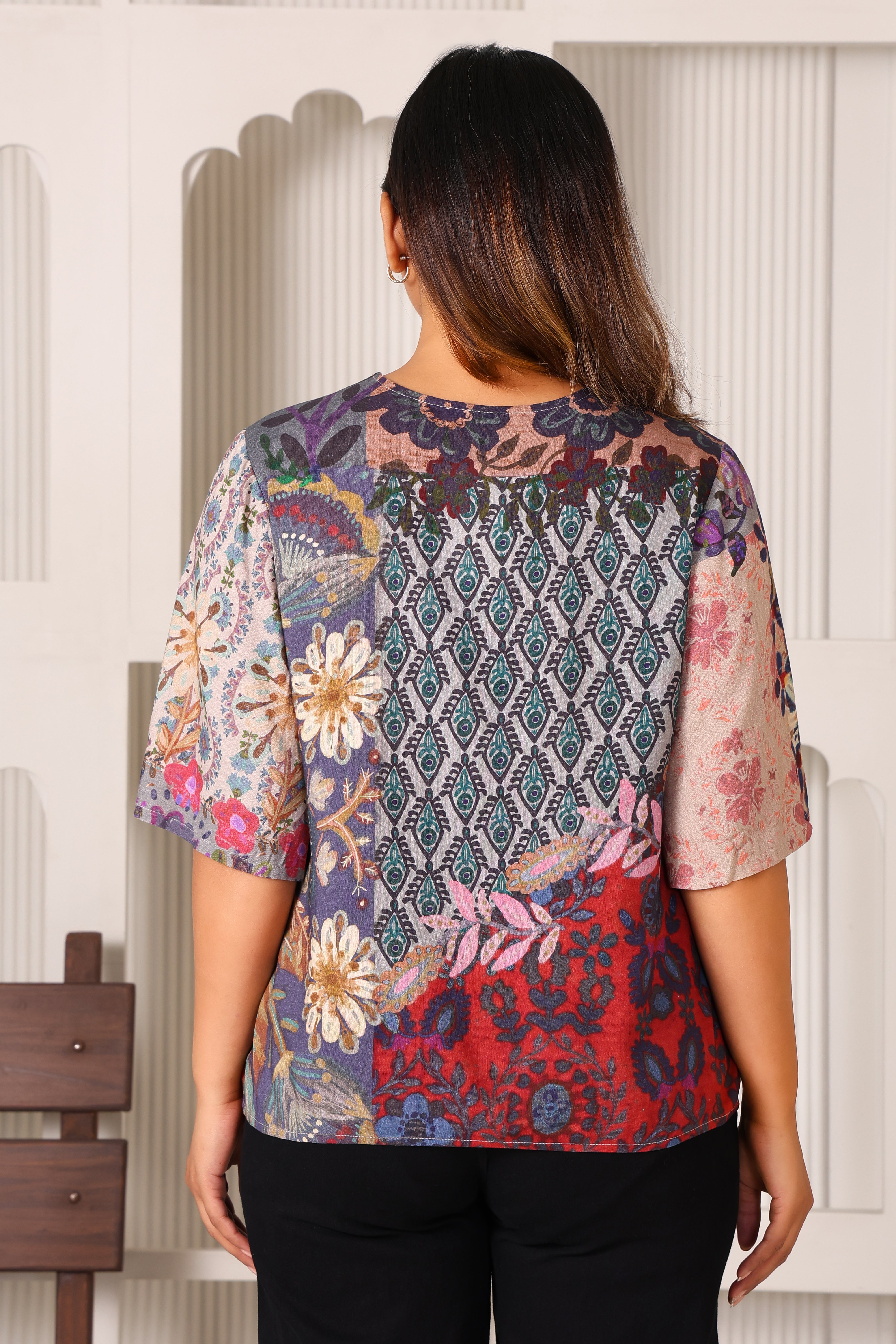 Women's Premium Rayon V-Neck Multi-Print Comfort Tunic Top