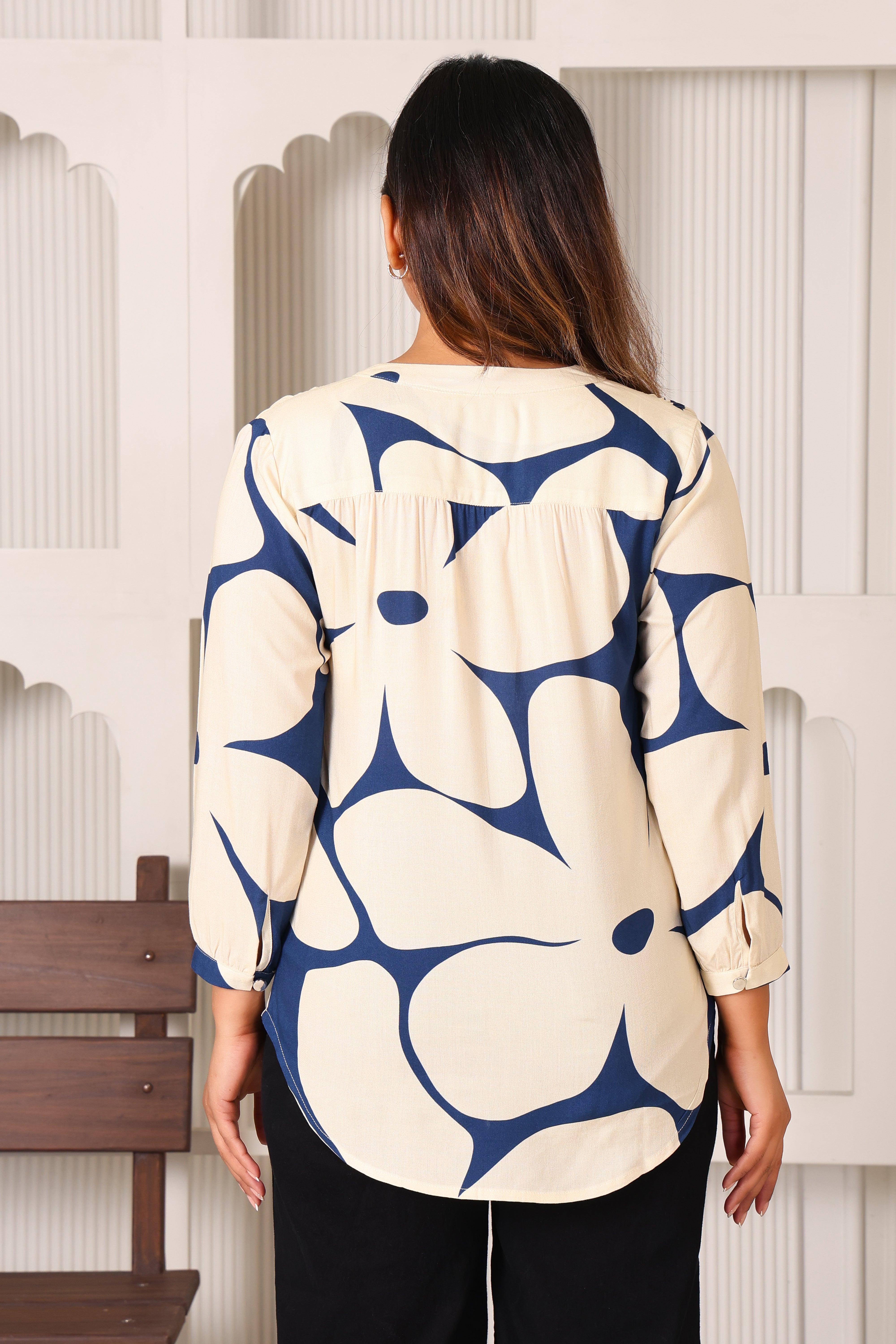 V-Neck Full Sleeve With Cuff Top- Multicolor