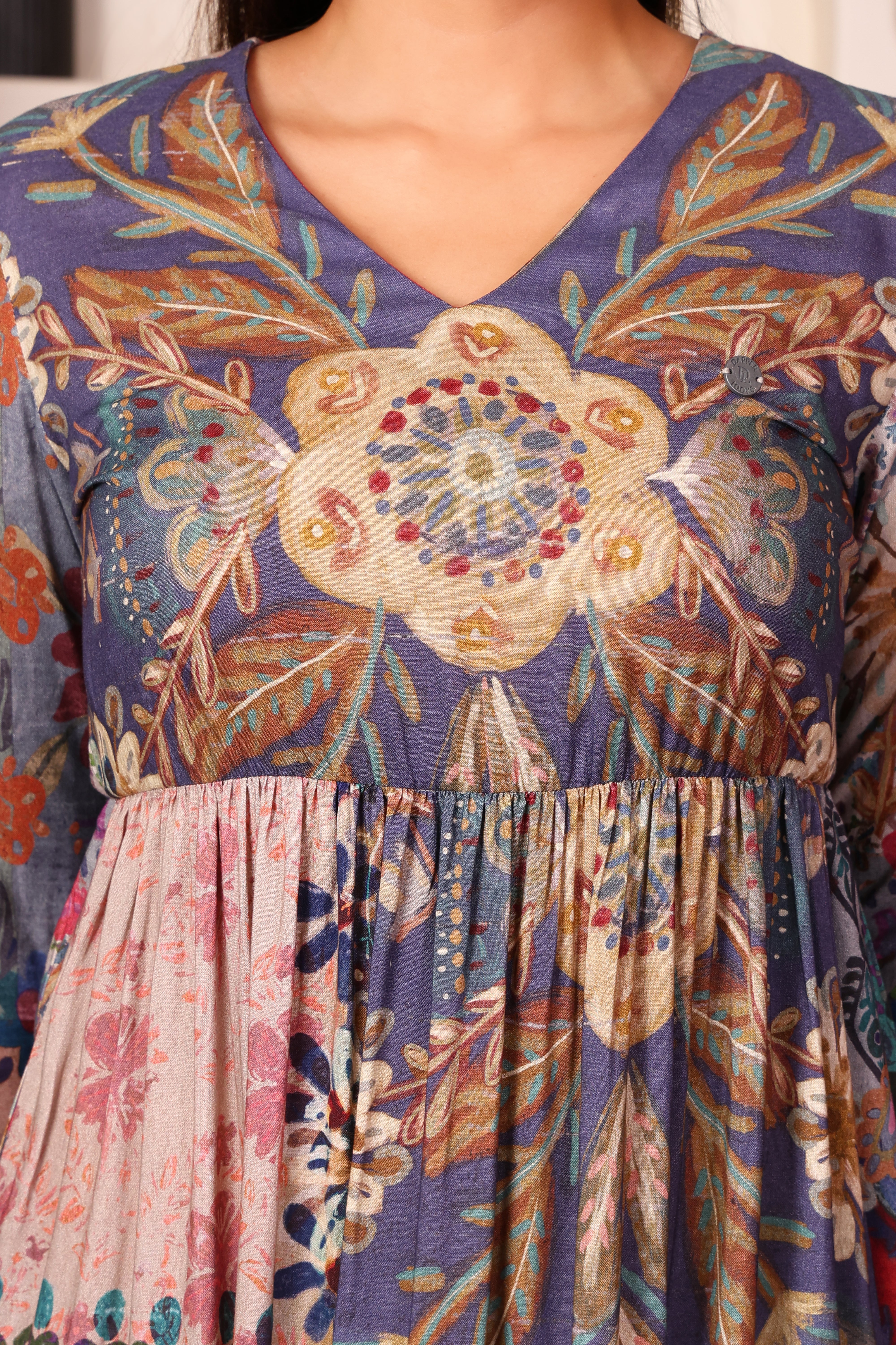 Full Sleeves Maxi Length Floral Dress- Multi Print