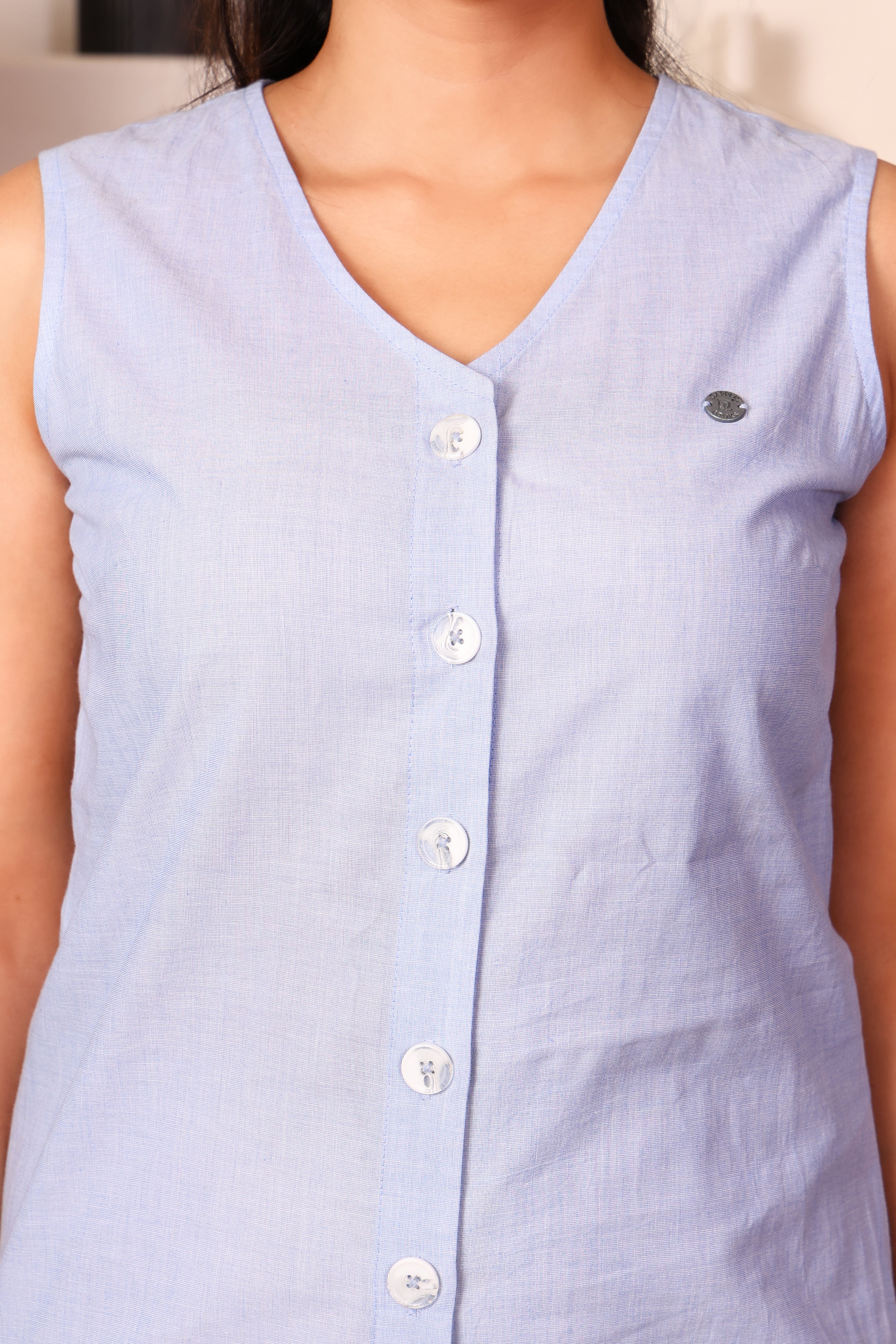 Sleeveless Midi Length Dress: Light Blue