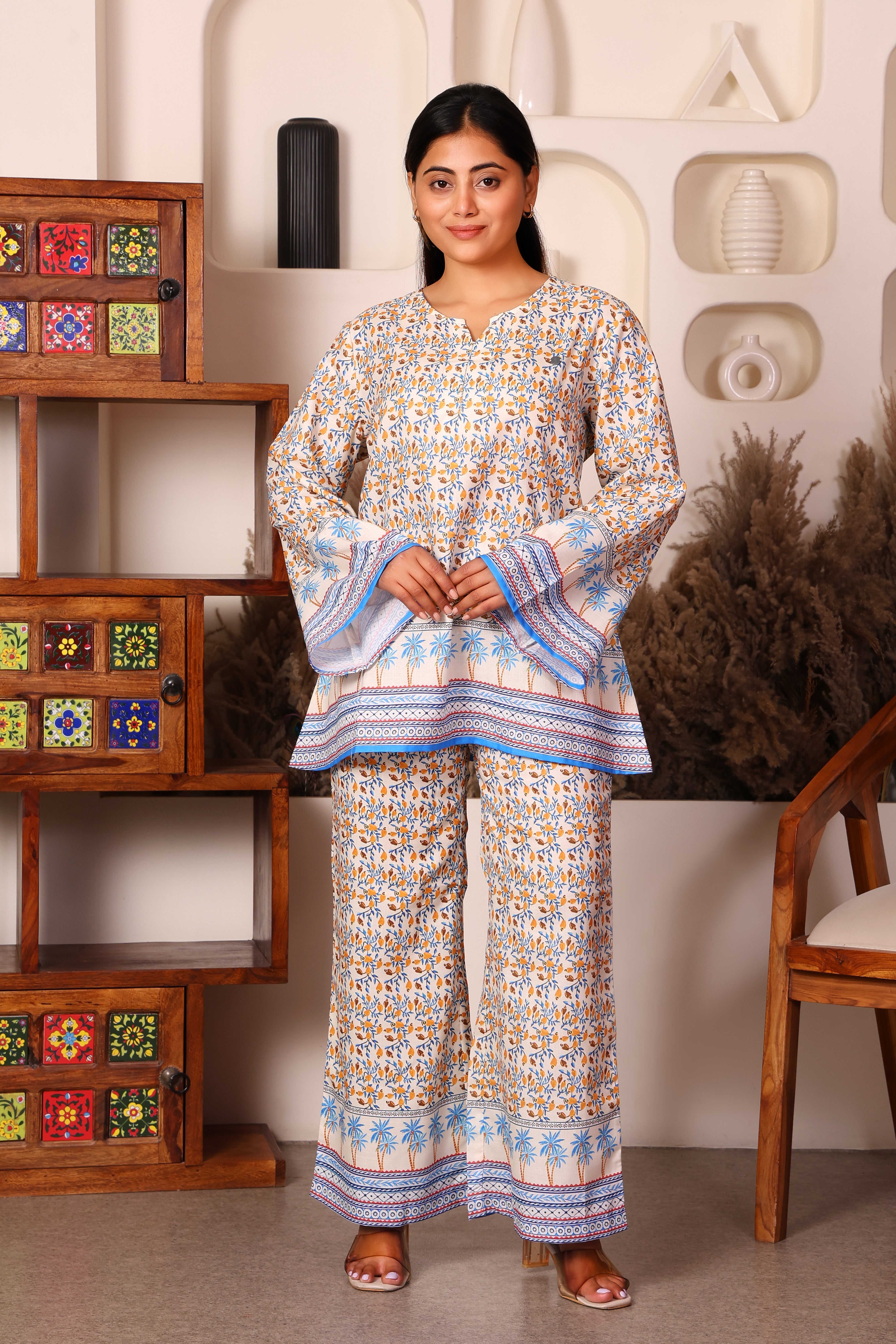 Women's Premium Cotton Abstract Printed Top and Trouser Co-Ord Set