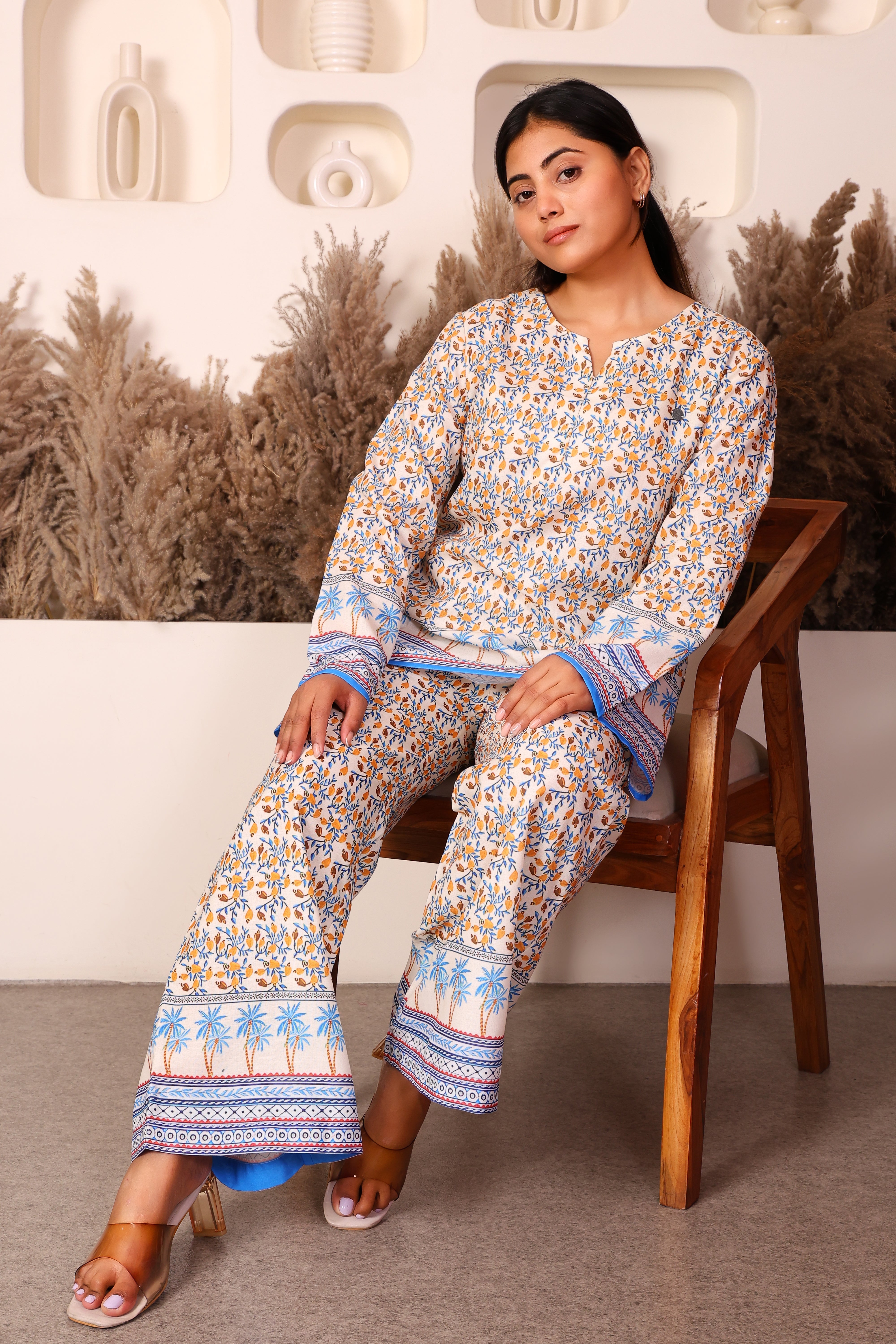 Women's Premium Cotton Abstract Printed Top and Trouser Co-Ord Set