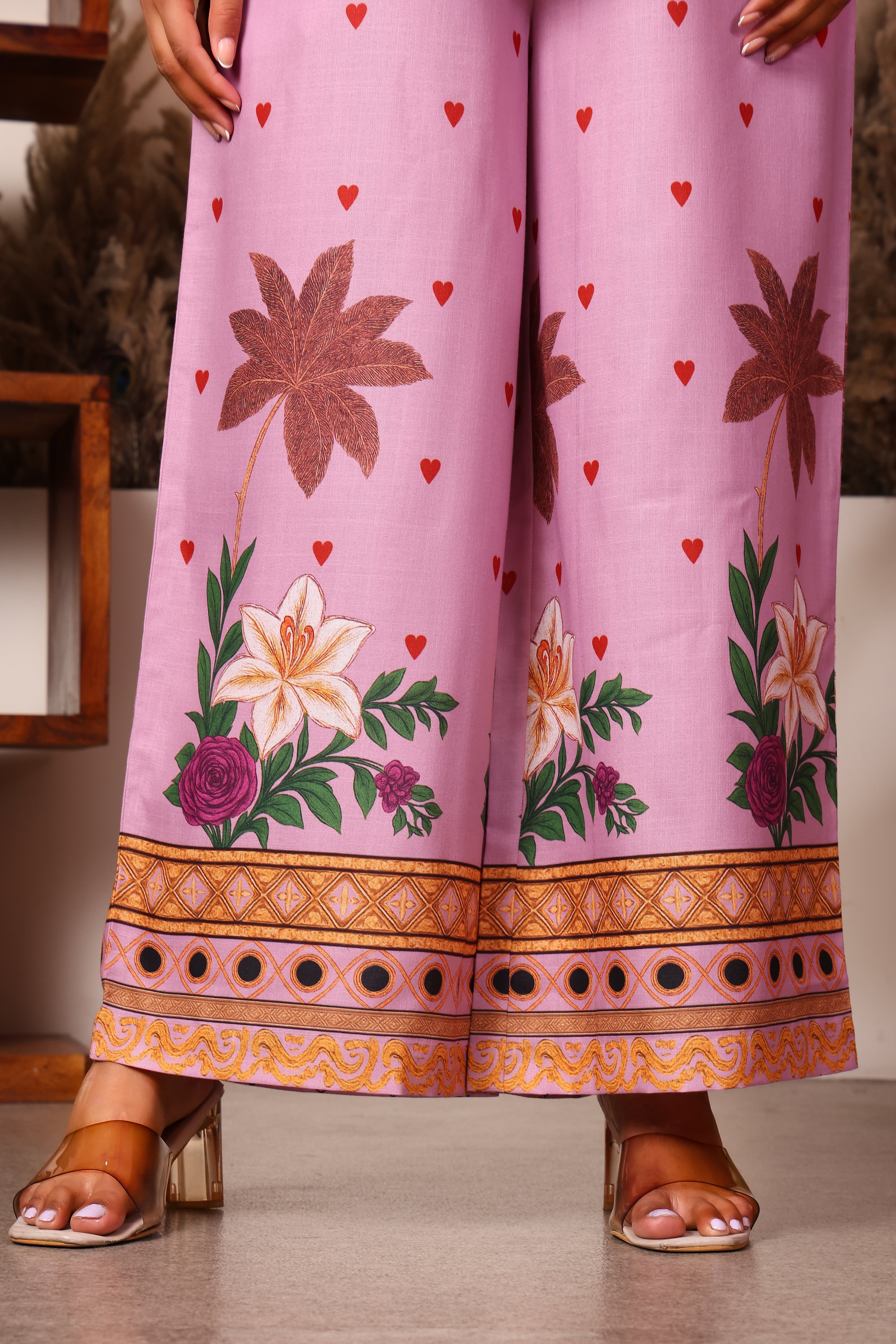 Women's Premium Cotton Pink Floral Printed Collar Neck Co-Ord Set
