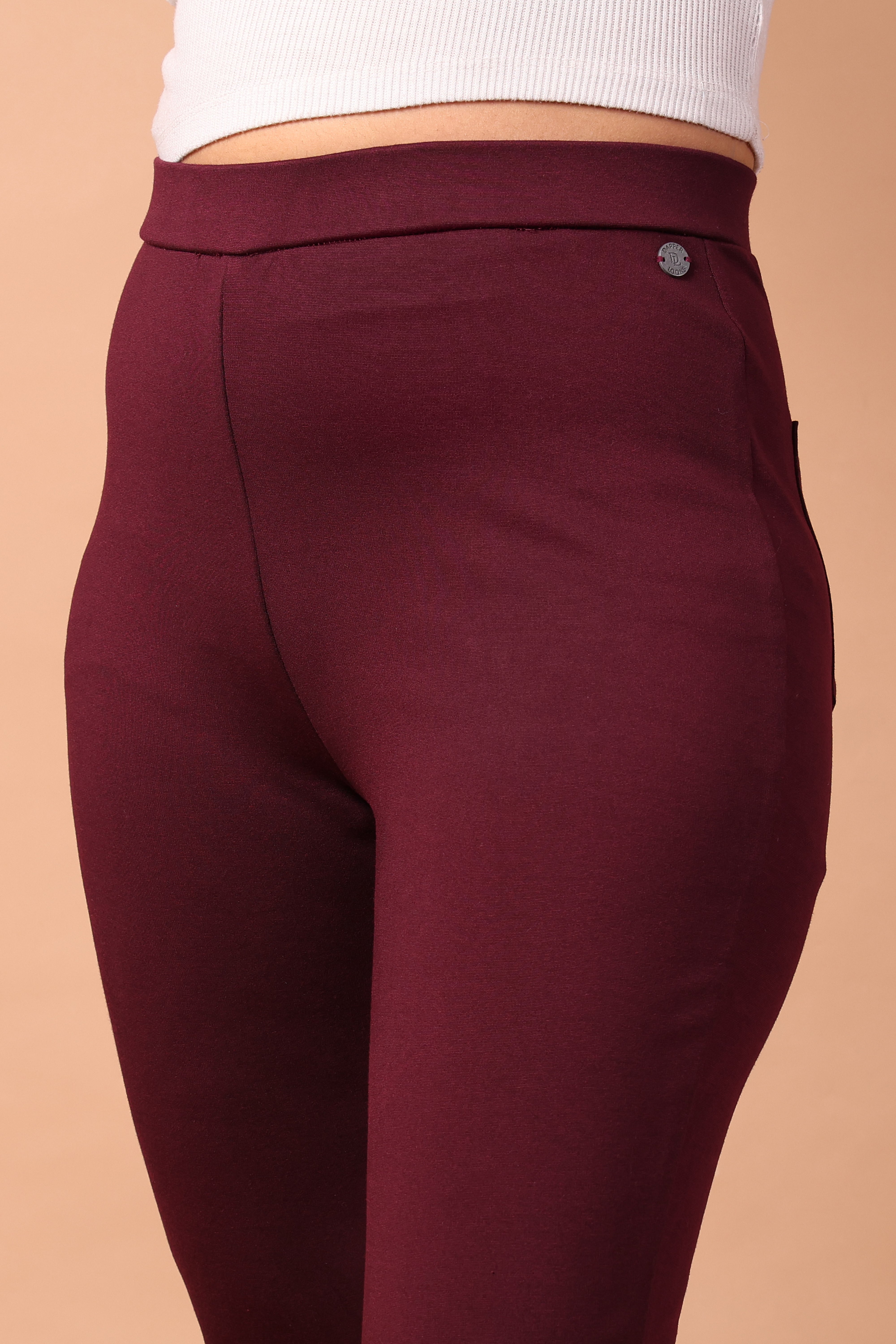 Women's Premium Knitted Mid-Rise 4-Way Stretch Formal Trousers (Wine)