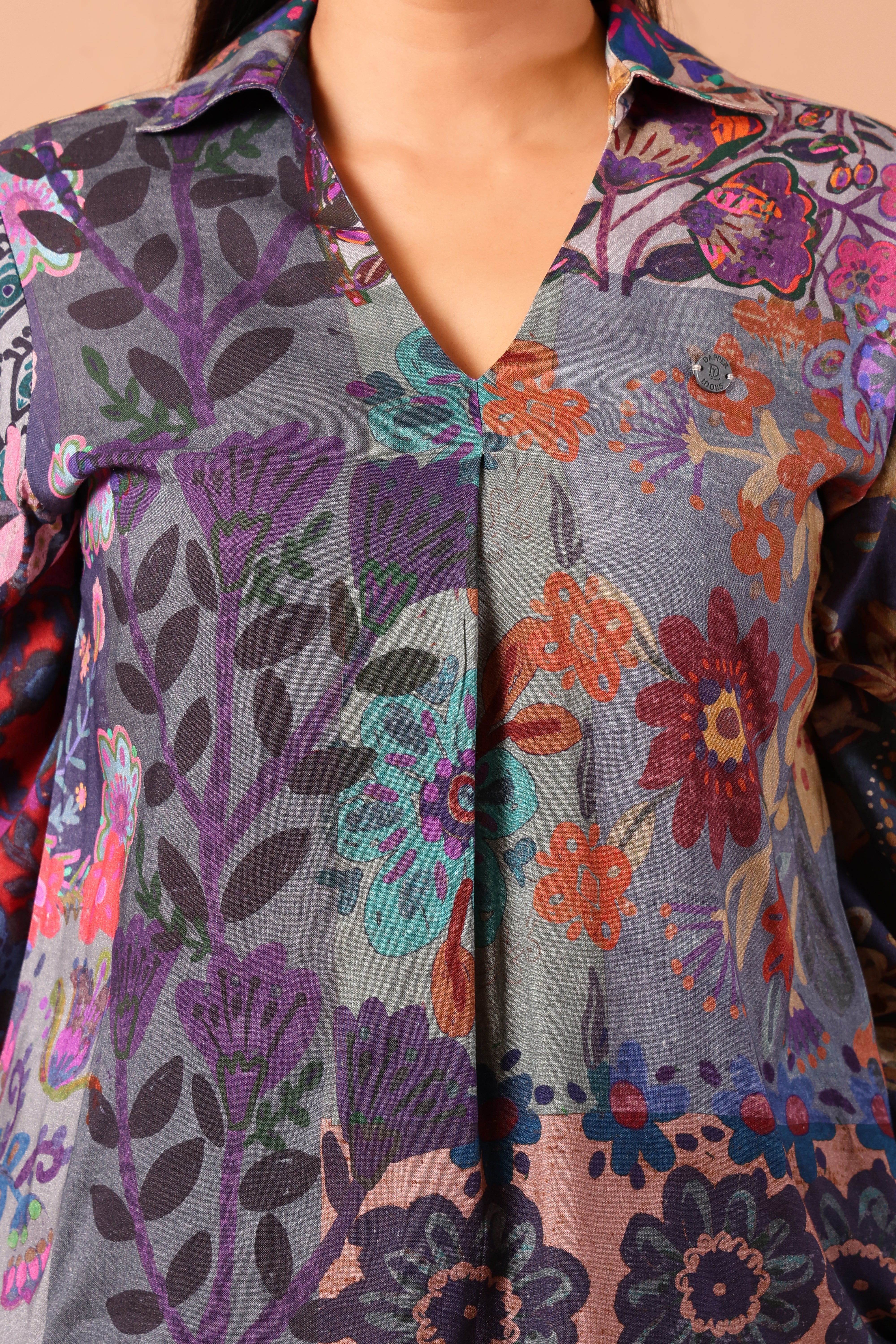Women's Premium Rayon Long-Sleeve Shirt-Style Formal Top (Multi-Colour Floral)