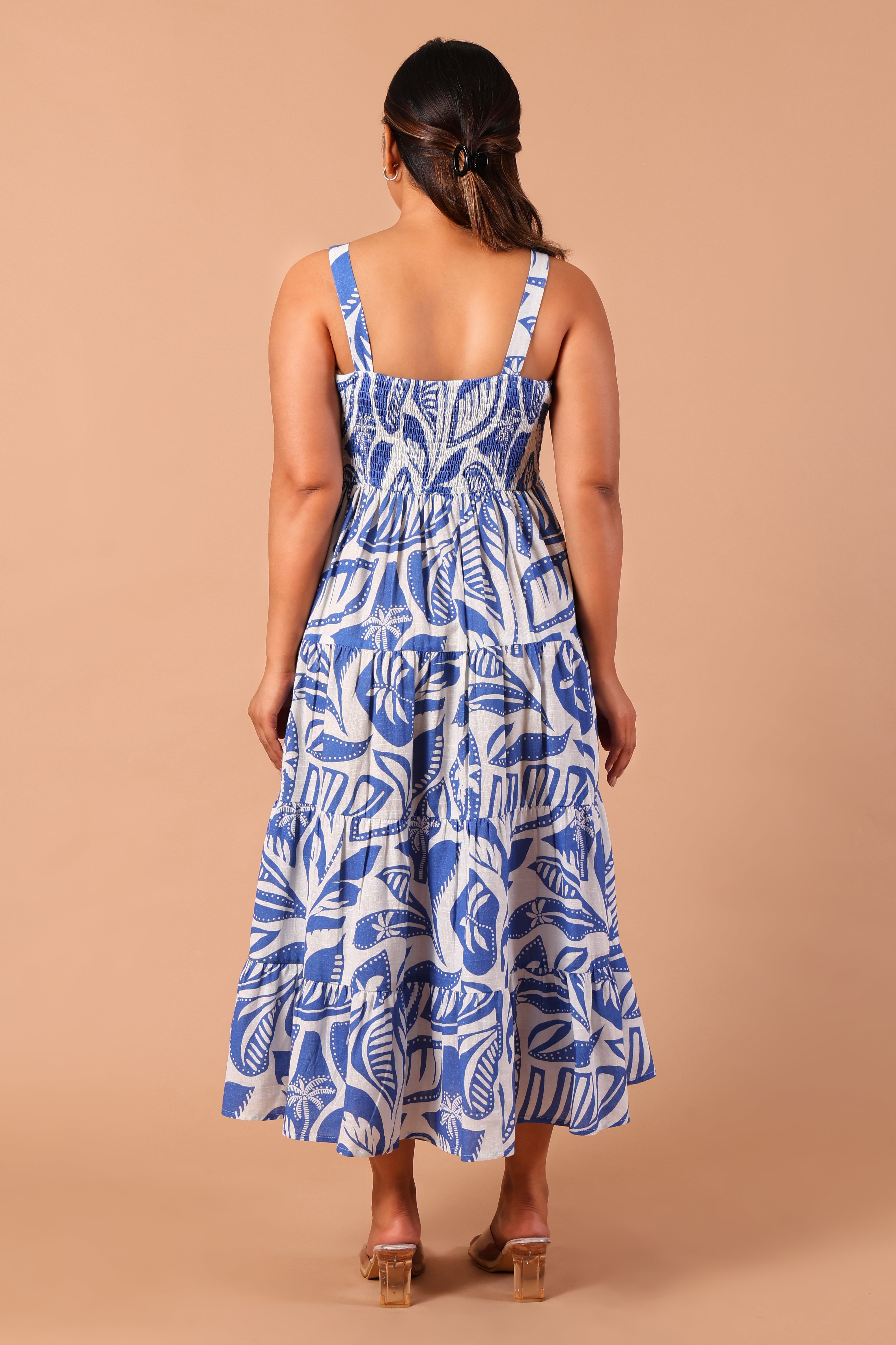 Shoulder Strap Flare Dress- Multi Print