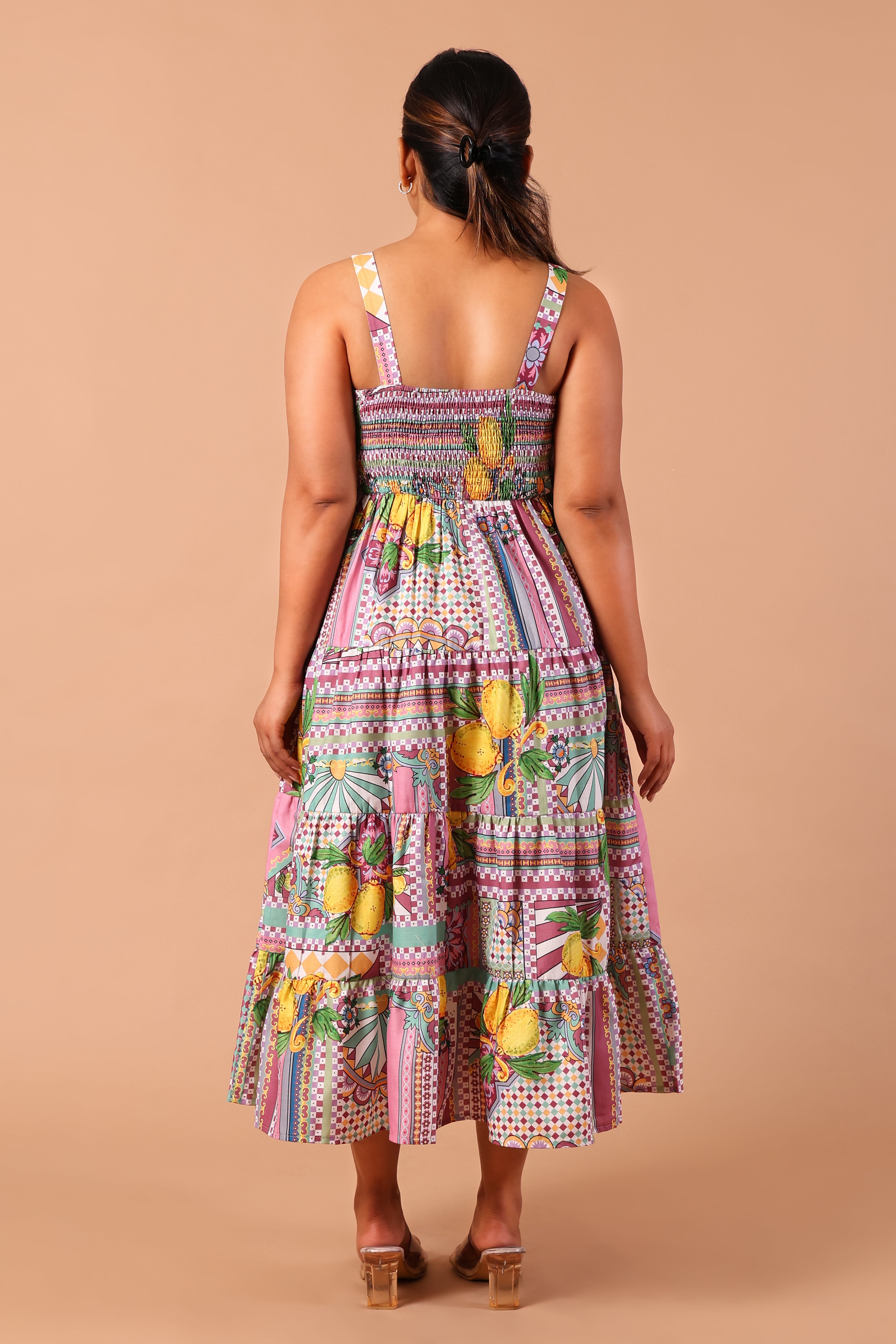 Shoulder Strap Flare Dress- Multi Print
