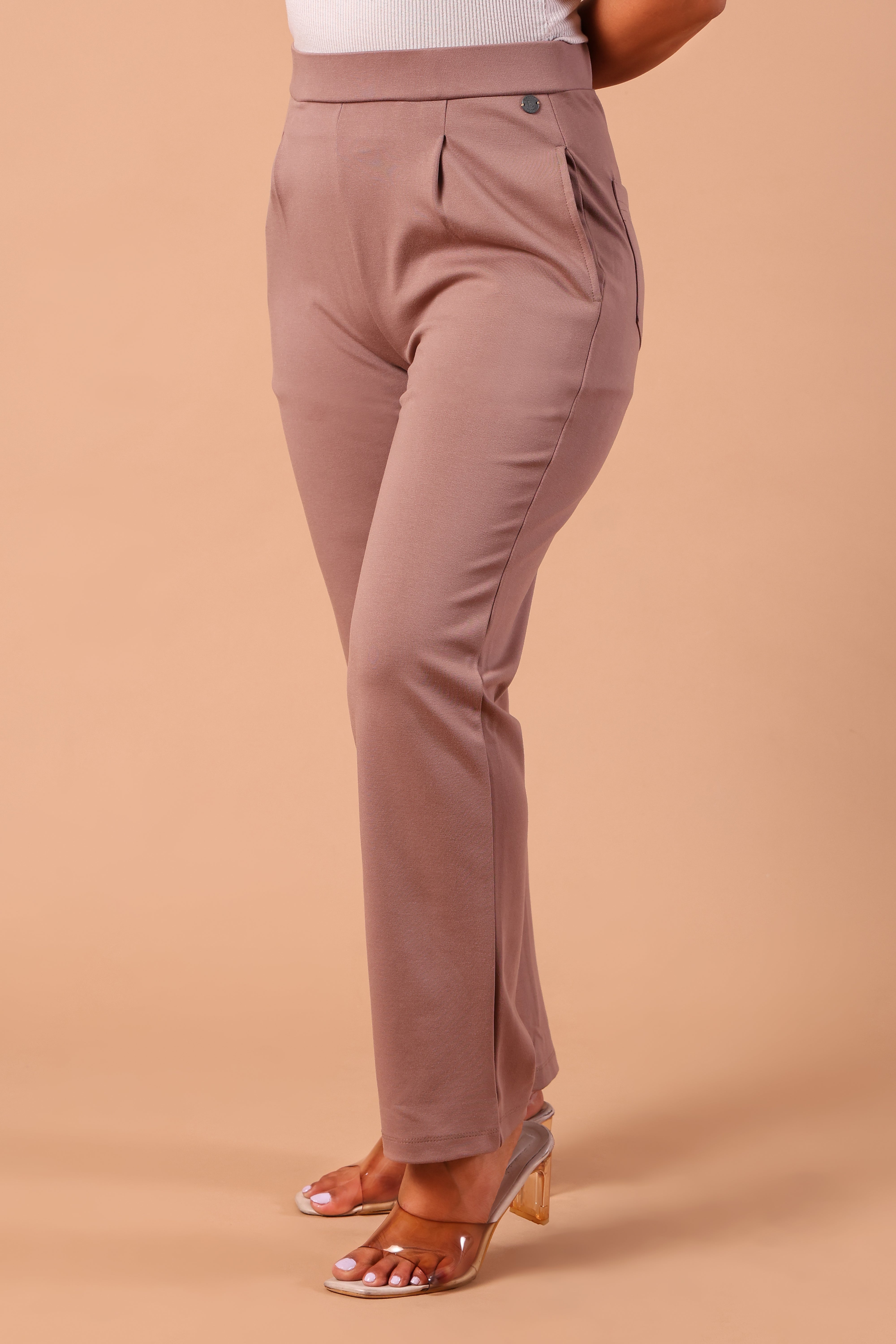 Women's Premium Knitted Levin Wide Leg Pull-Up Trousers (Beige)