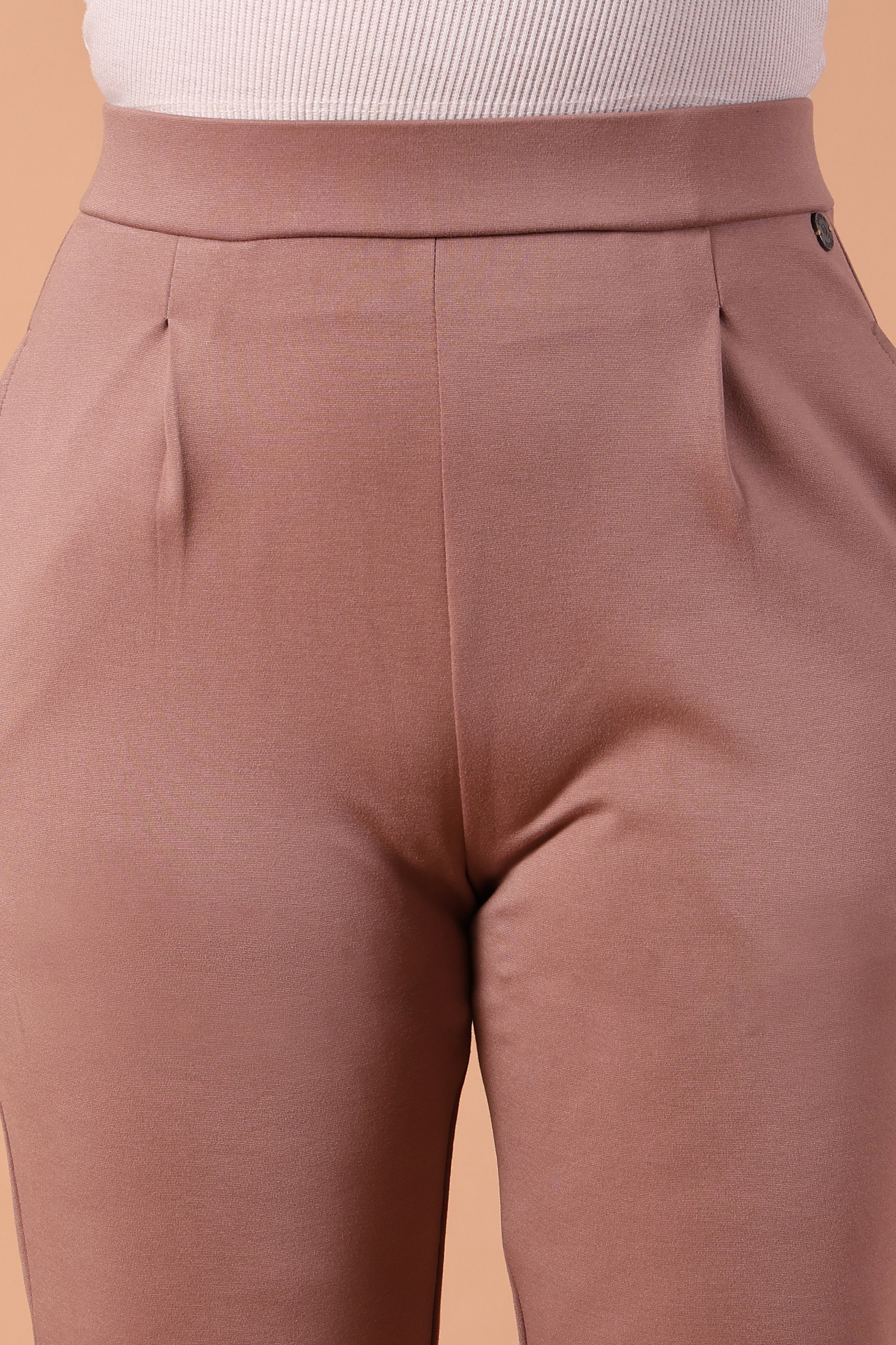 Women's Premium Knitted Levin Wide Leg Pull-Up Trousers (Beige)