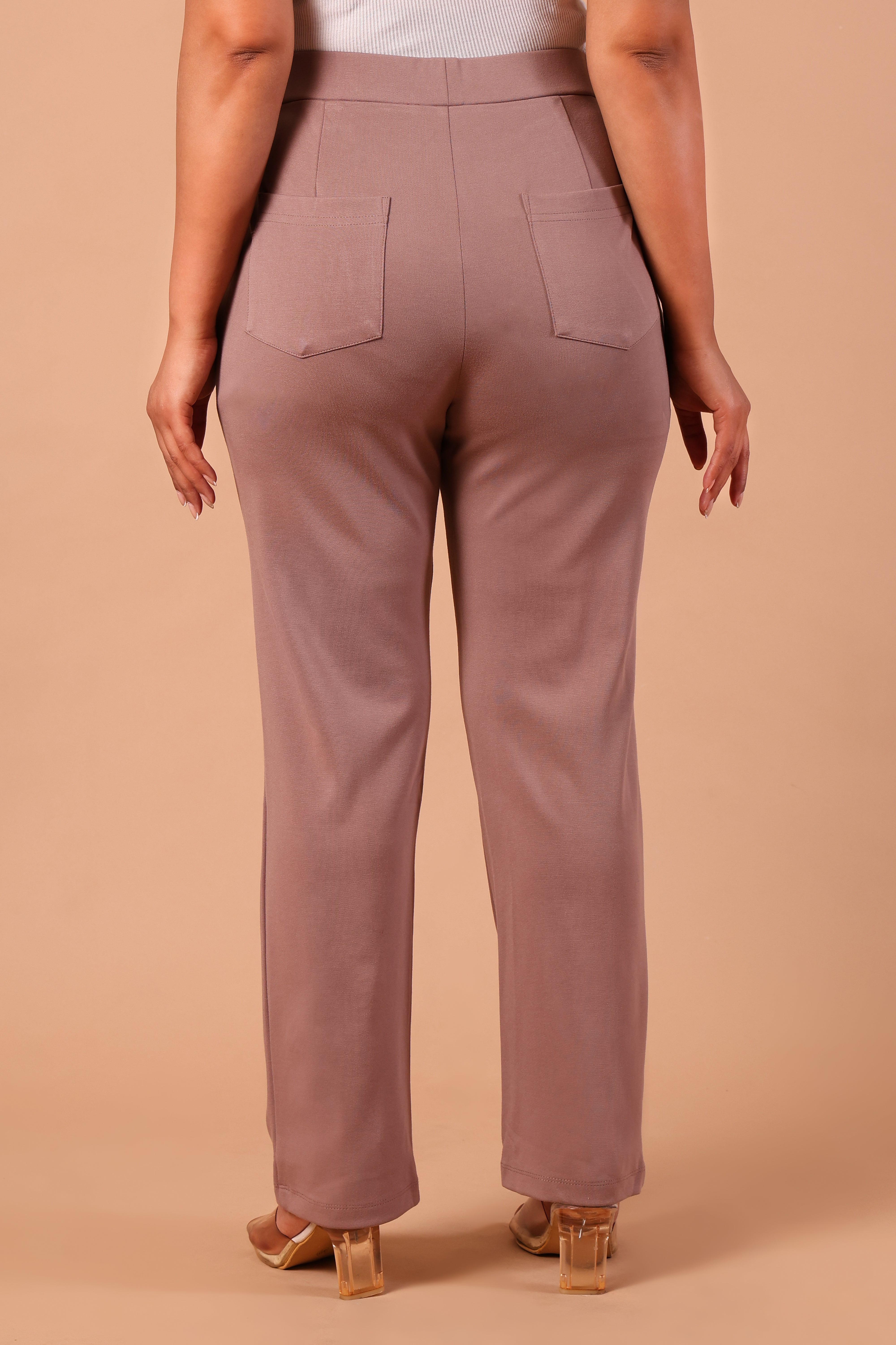 Women's Premium Knitted Levin Wide Leg Pull-Up Trousers (Beige)