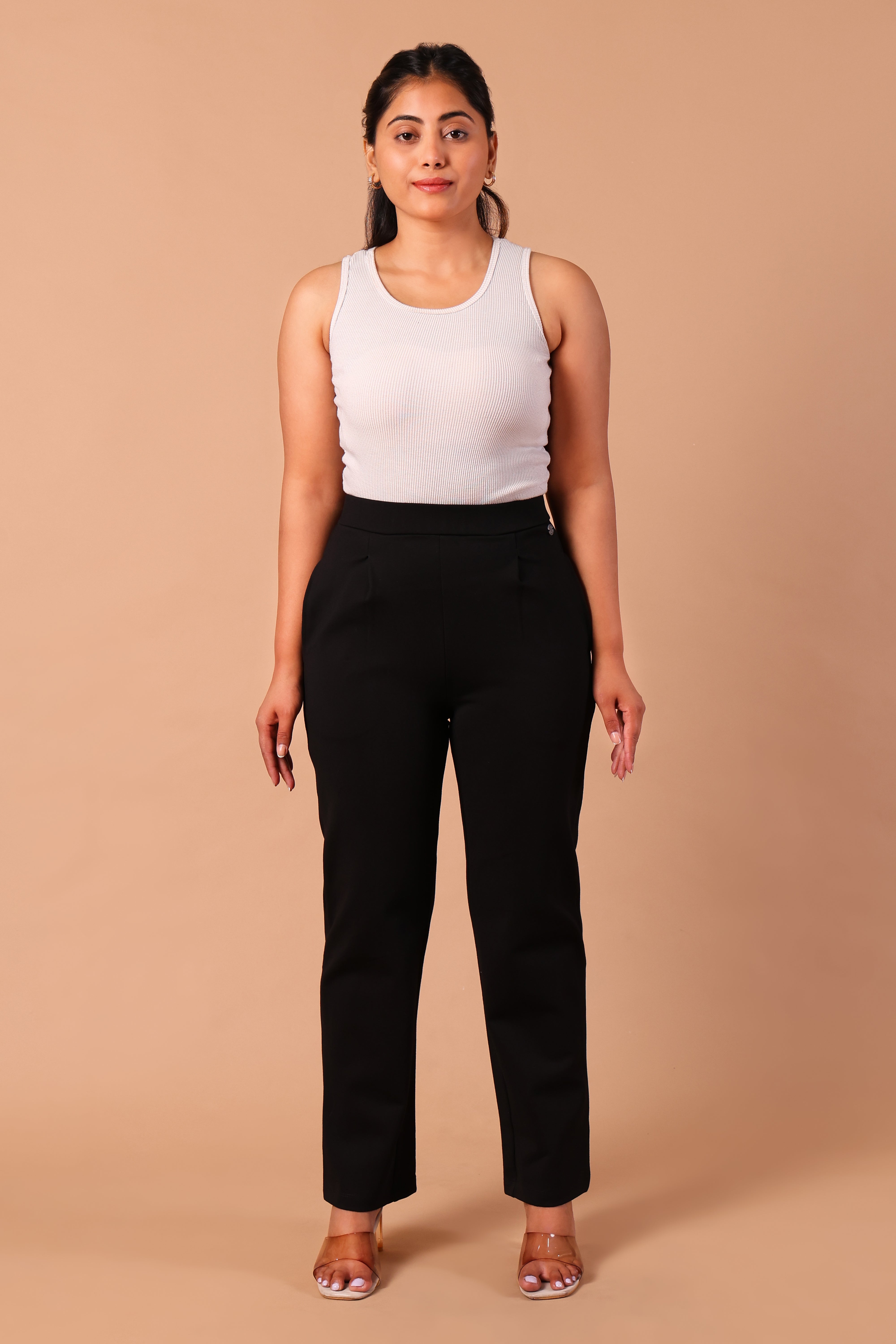 Women's Premium Knitted Levin Wide Leg Pull-Up Trousers (Navy)