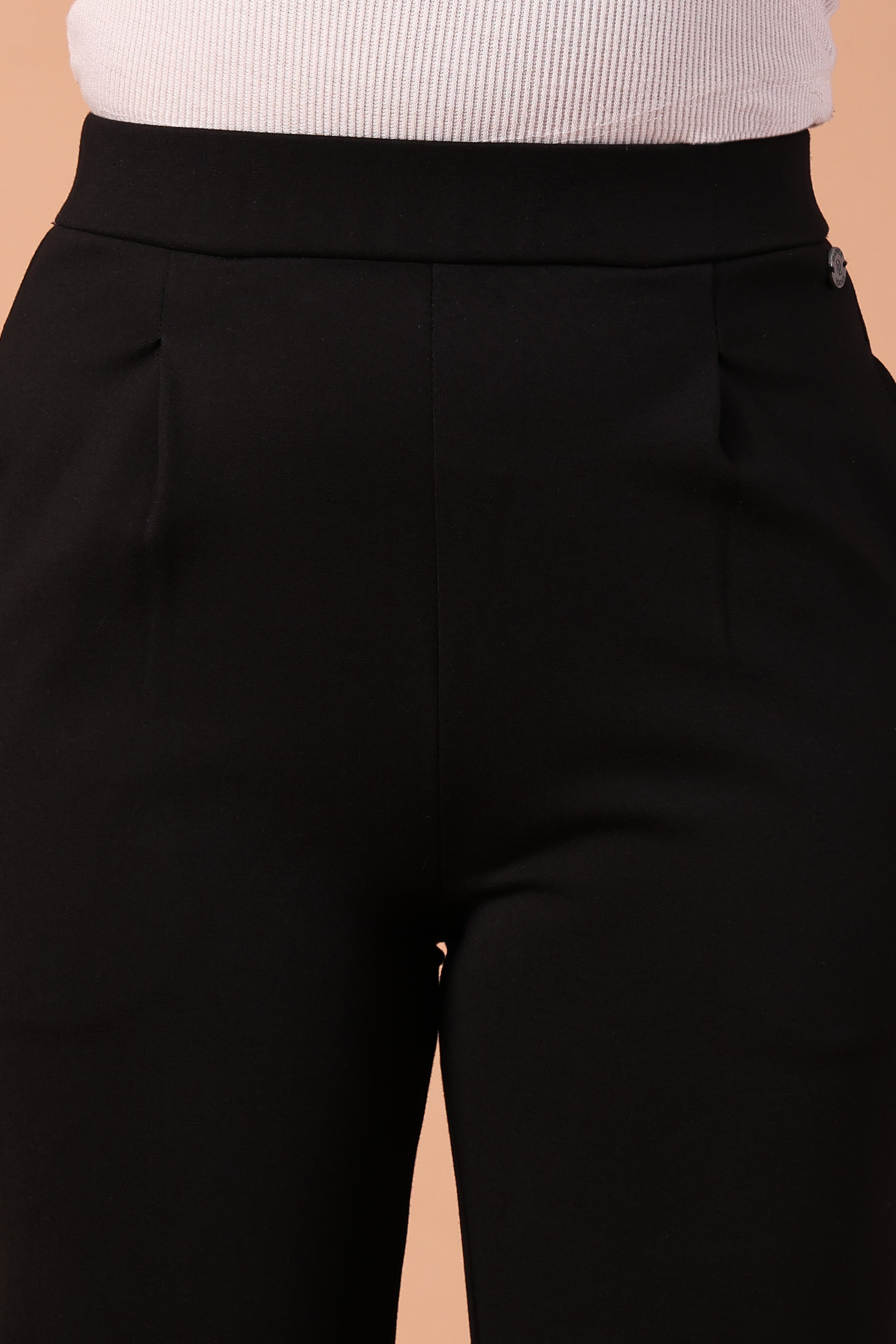 Women's Premium Knitted Levin Wide Leg Pull-Up Trousers (Navy)