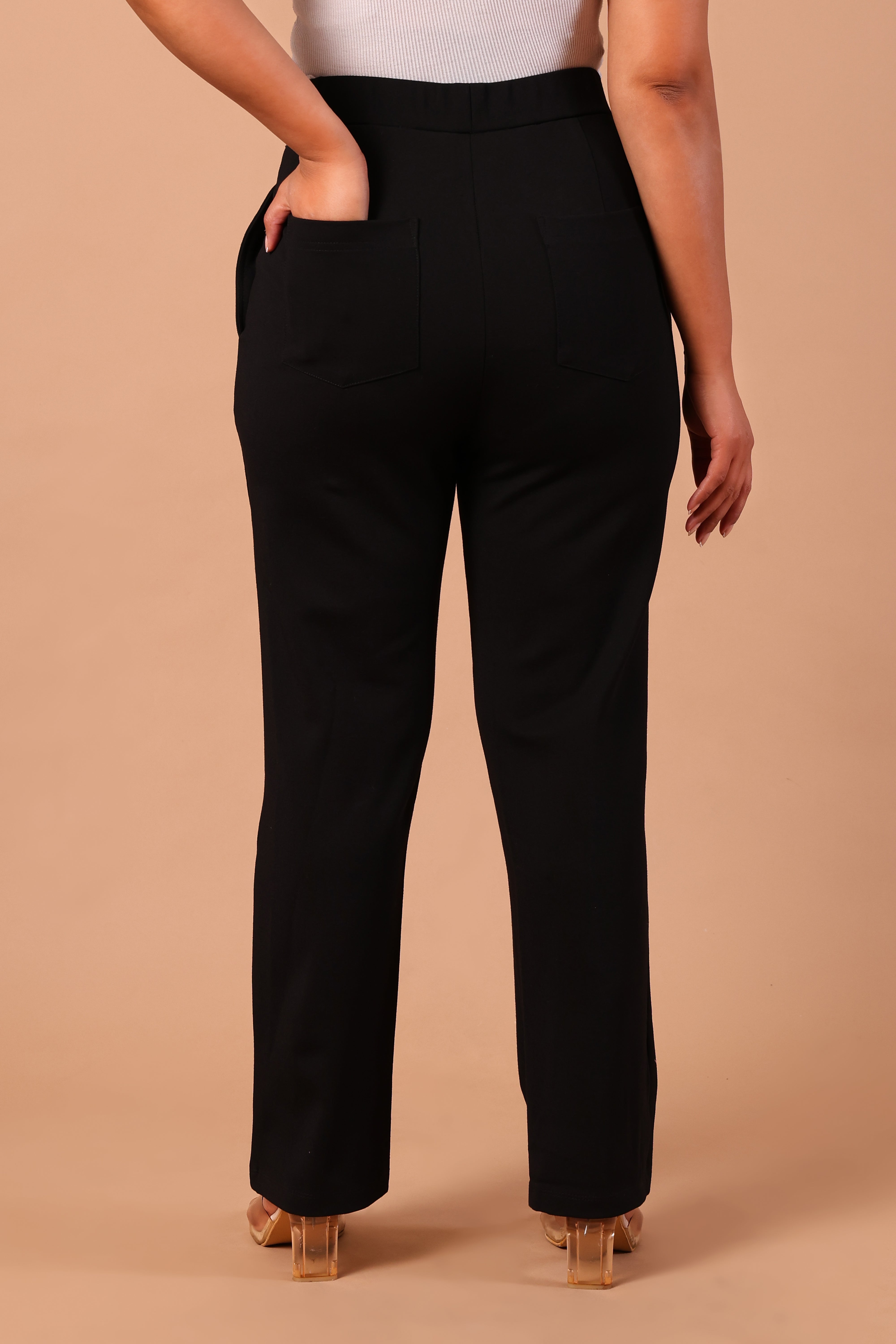 Women's Premium Knitted Levin Wide Leg Pull-Up Trousers (Navy)