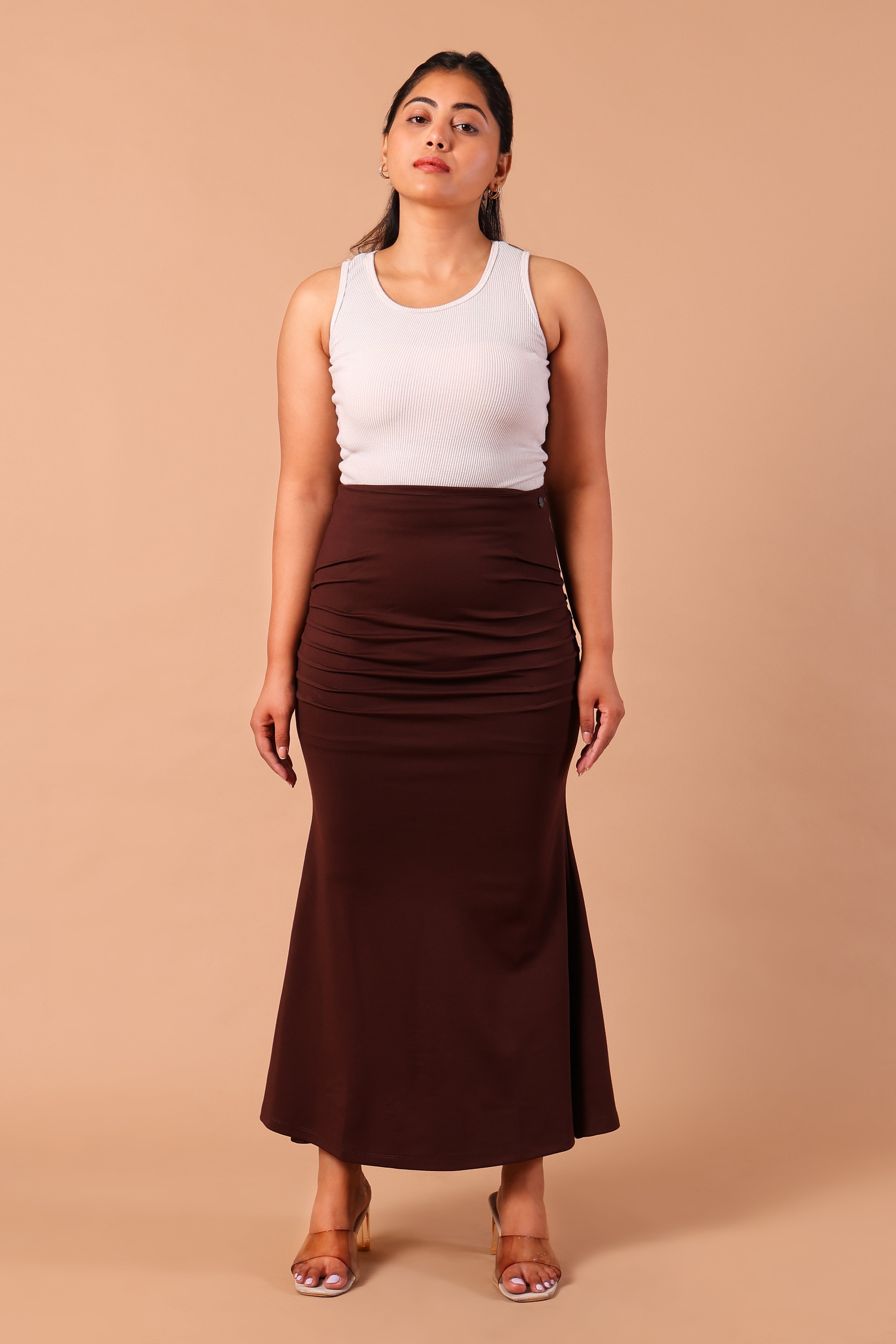 Women's Premium High-Rise Knitted Mermaid Maxi Trumpet Skirt (Brown)