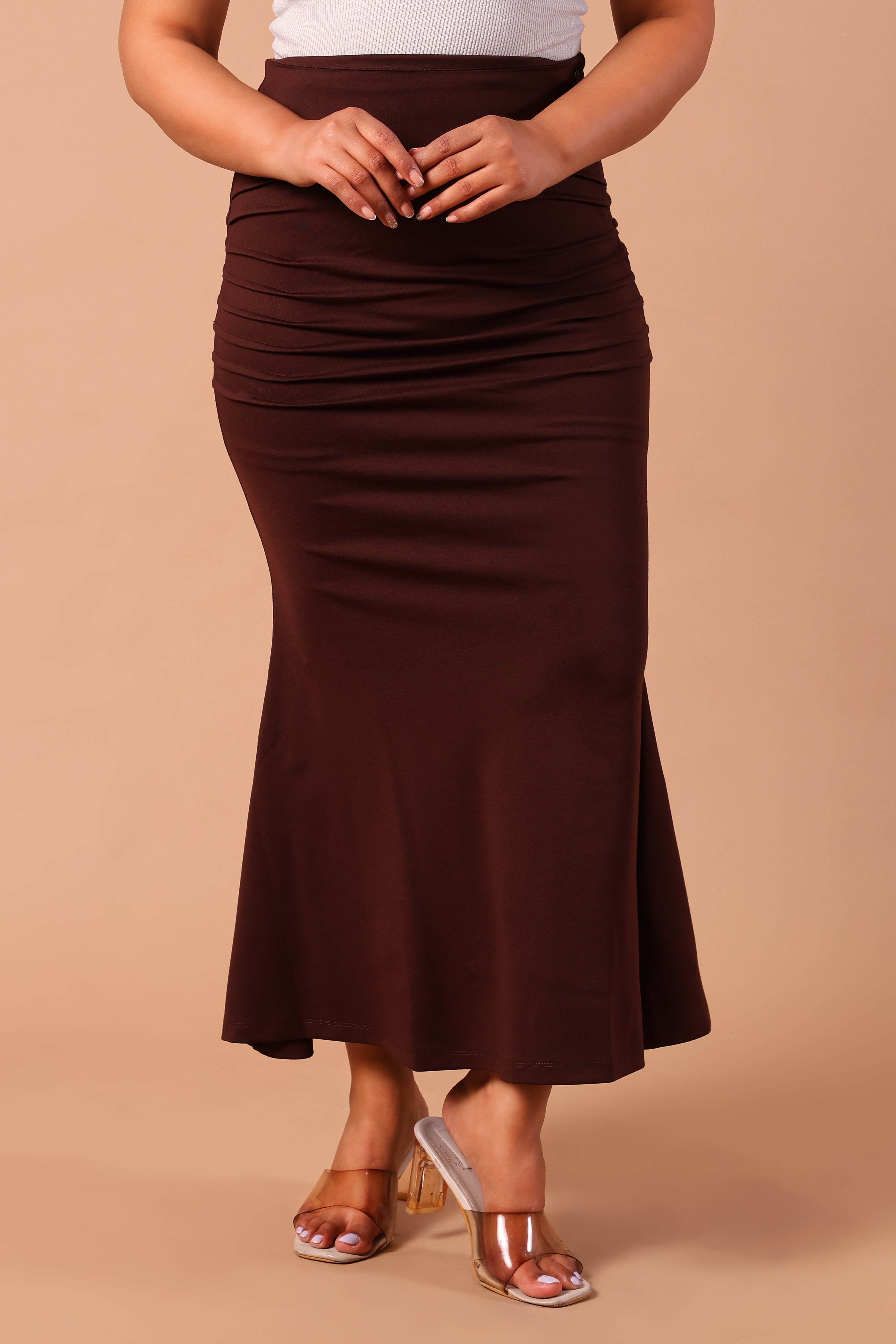 Women's Premium High-Rise Knitted Mermaid Maxi Trumpet Skirt (Brown)