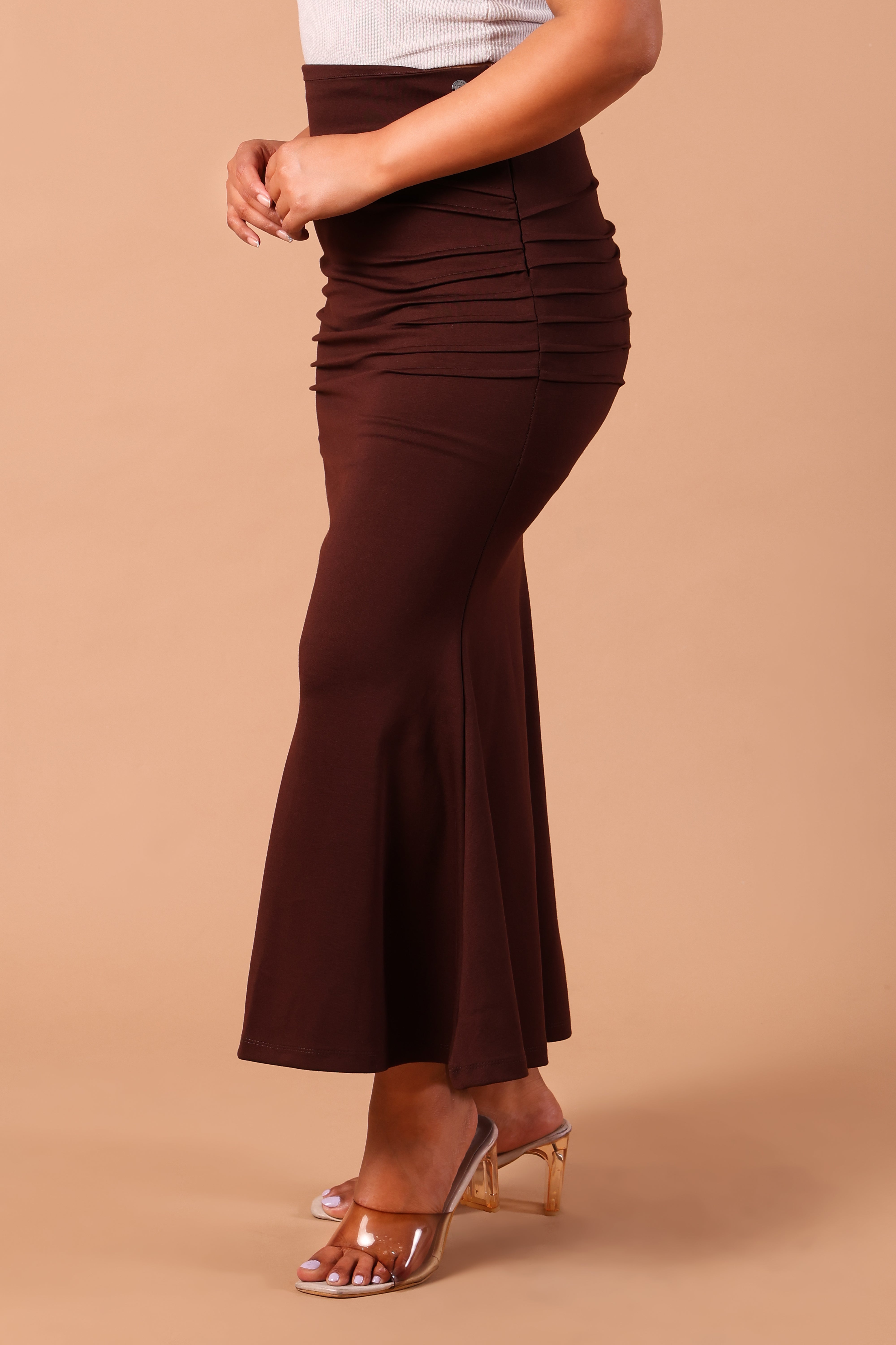 Women's Premium High-Rise Knitted Mermaid Maxi Trumpet Skirt (Brown)