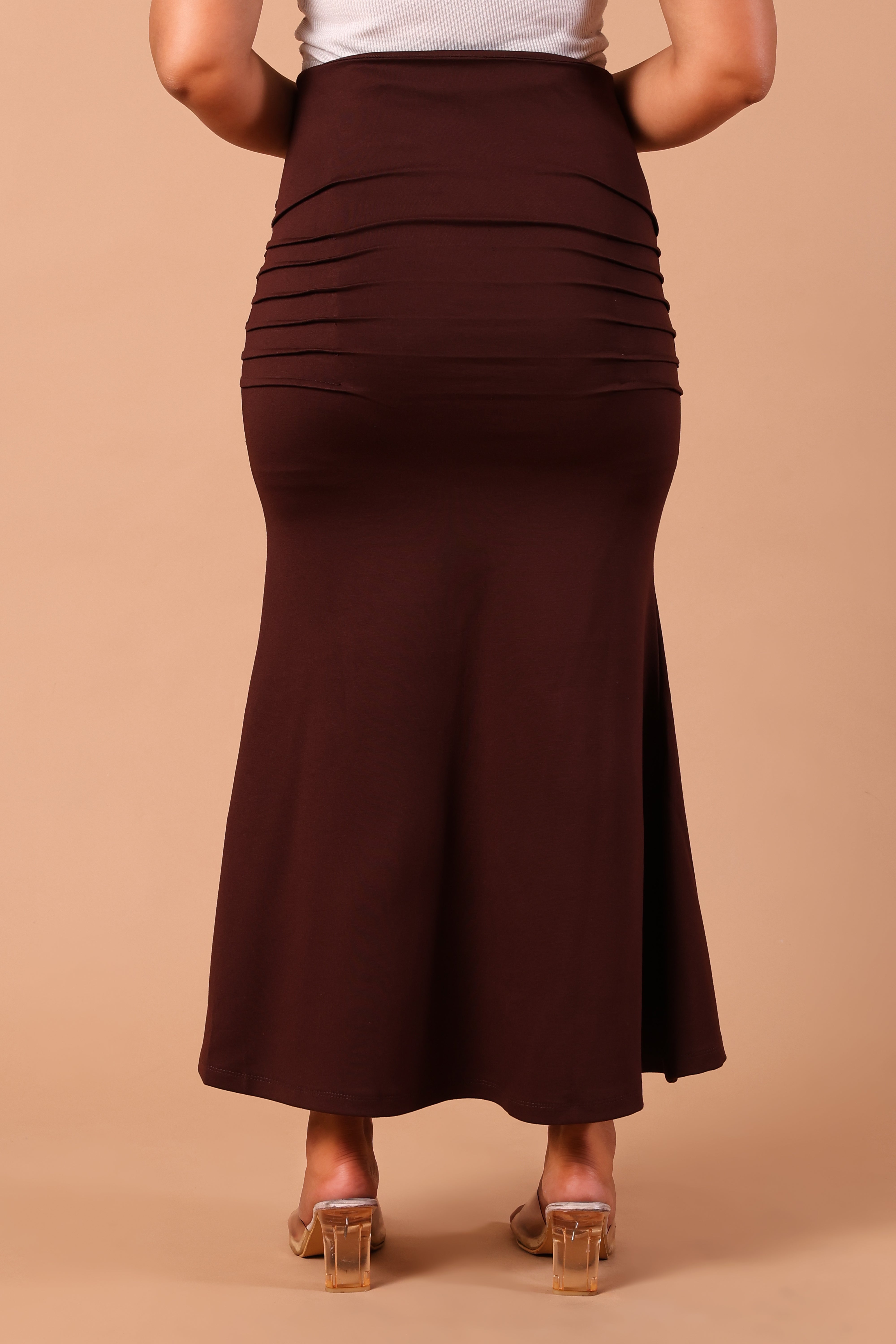 Women's Premium High-Rise Knitted Mermaid Maxi Trumpet Skirt (Brown)