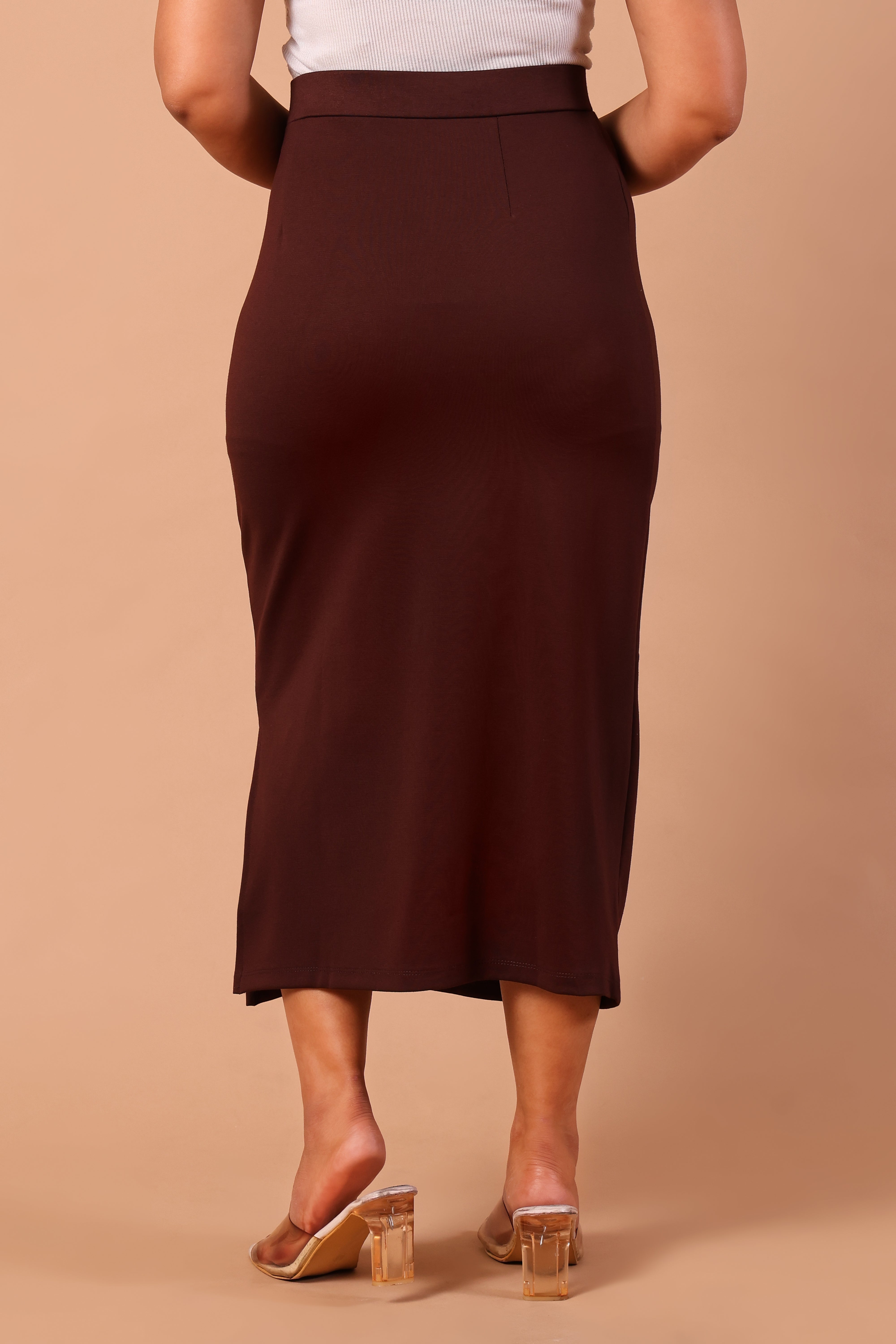 Women's Premium Knitted Levin Side Slit Formal Midi Skirt (Wine)