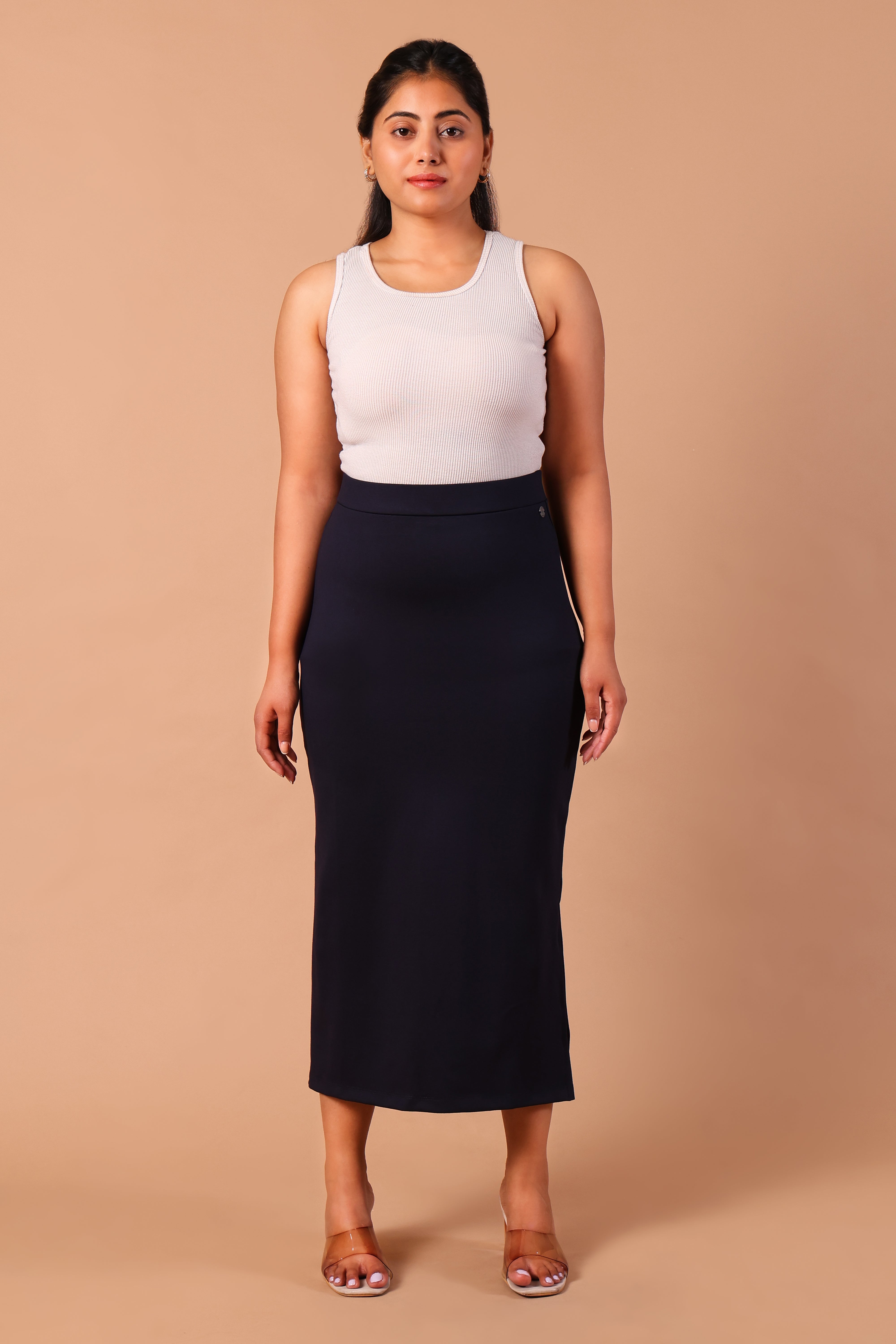 Straight Midi Side Slit Skirt- Black