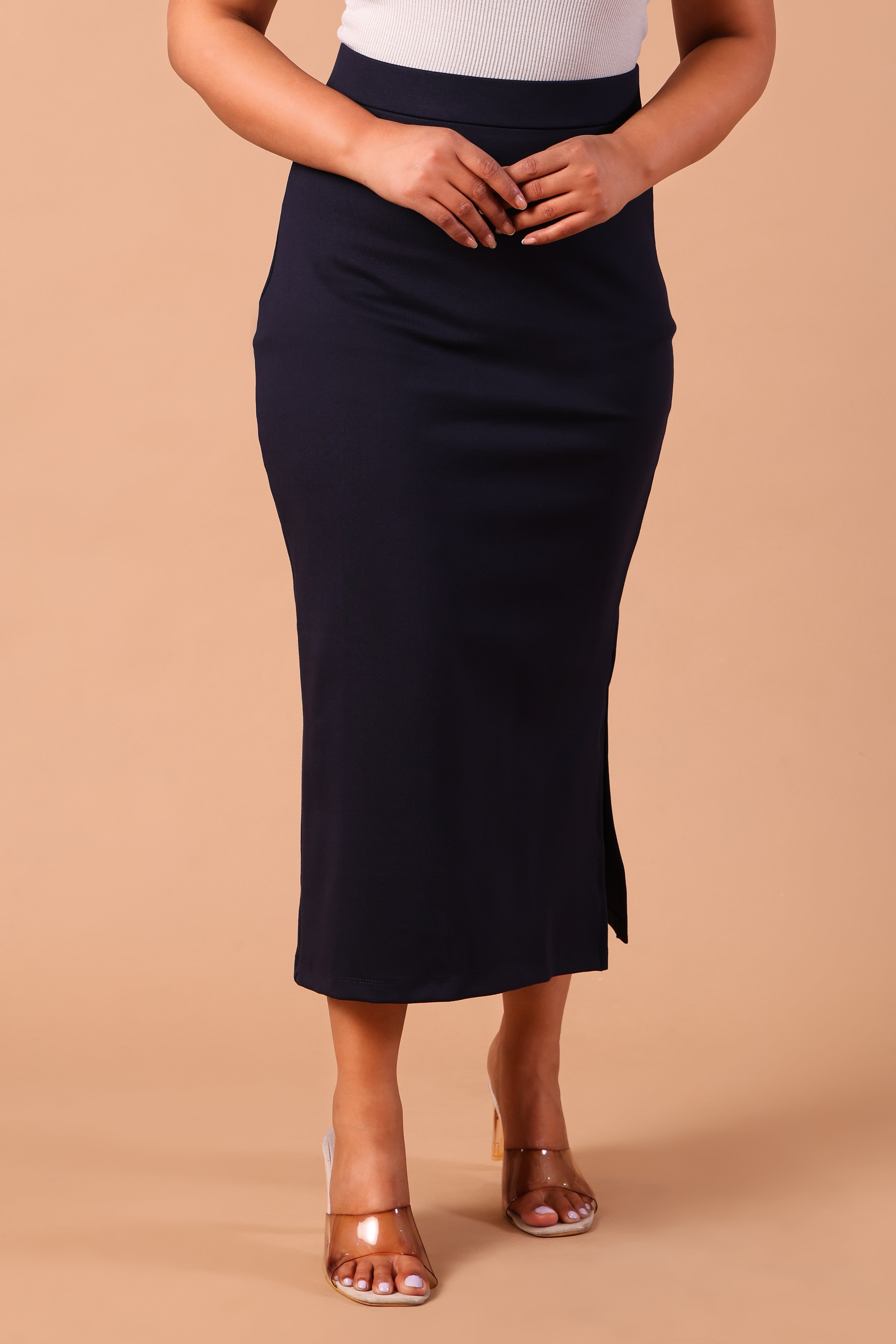 Straight Midi Side Slit Skirt- Black